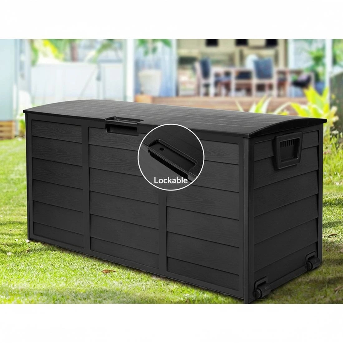 8 Gardeon Outdoor Storage Box 290L Lockable Organiser Garden Deck Shed - Black, 8 of 8