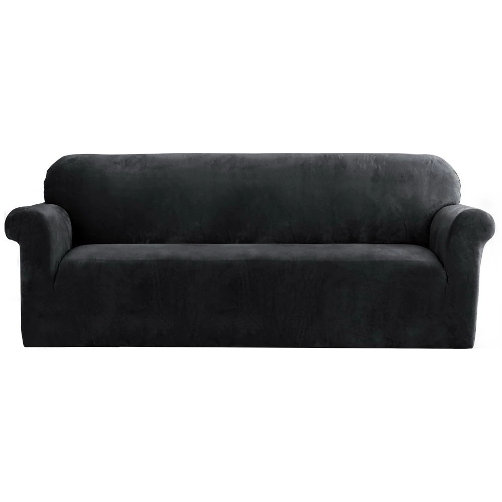1 Artiss Sofa Cover Couch Covers 4 Seater Velvet - Black, 1 of 5