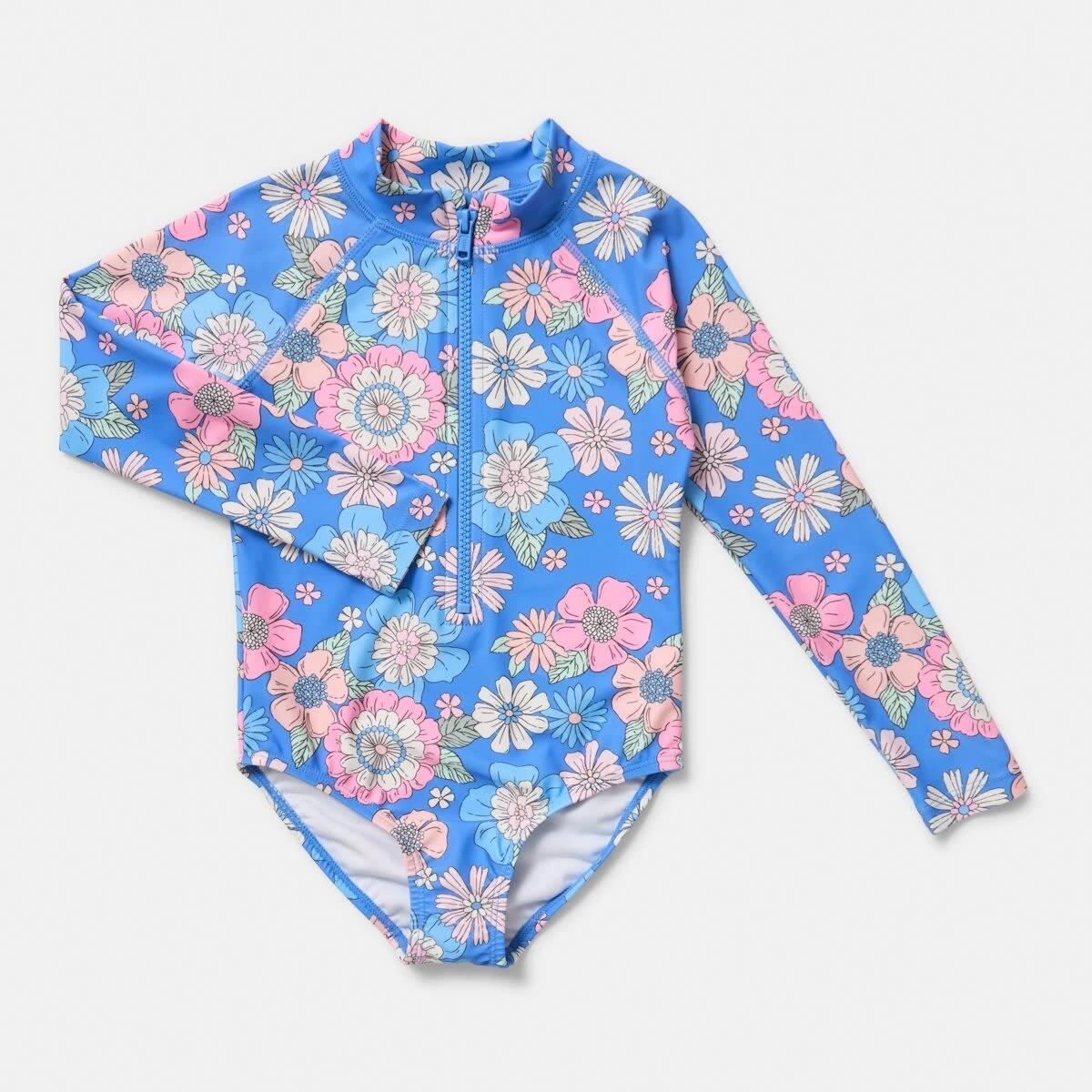5 Long Sleeve One Piece Swimsuit Blu Flower, 5 of 7