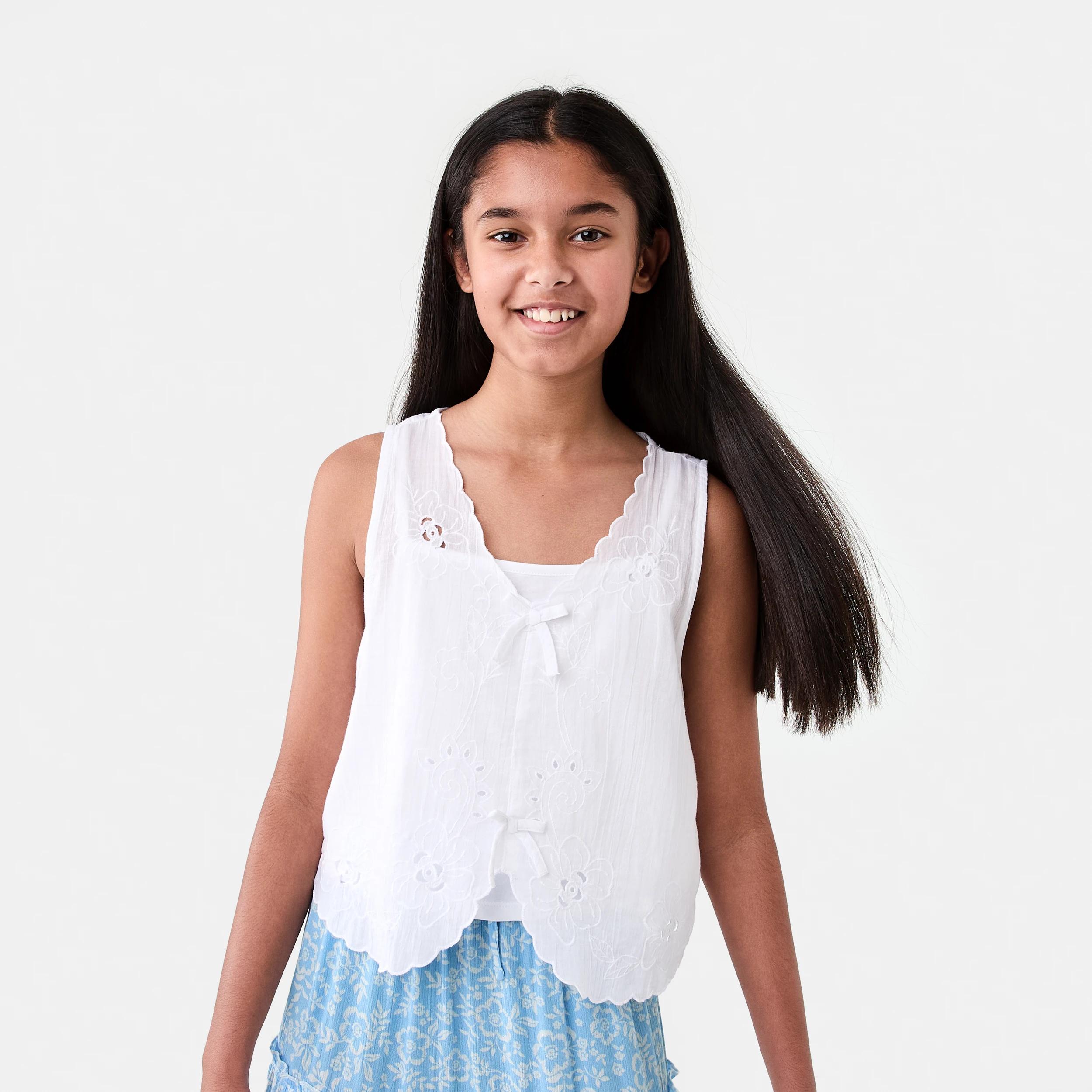 1 Woven Tie Front Top WHITE, 1 of 7