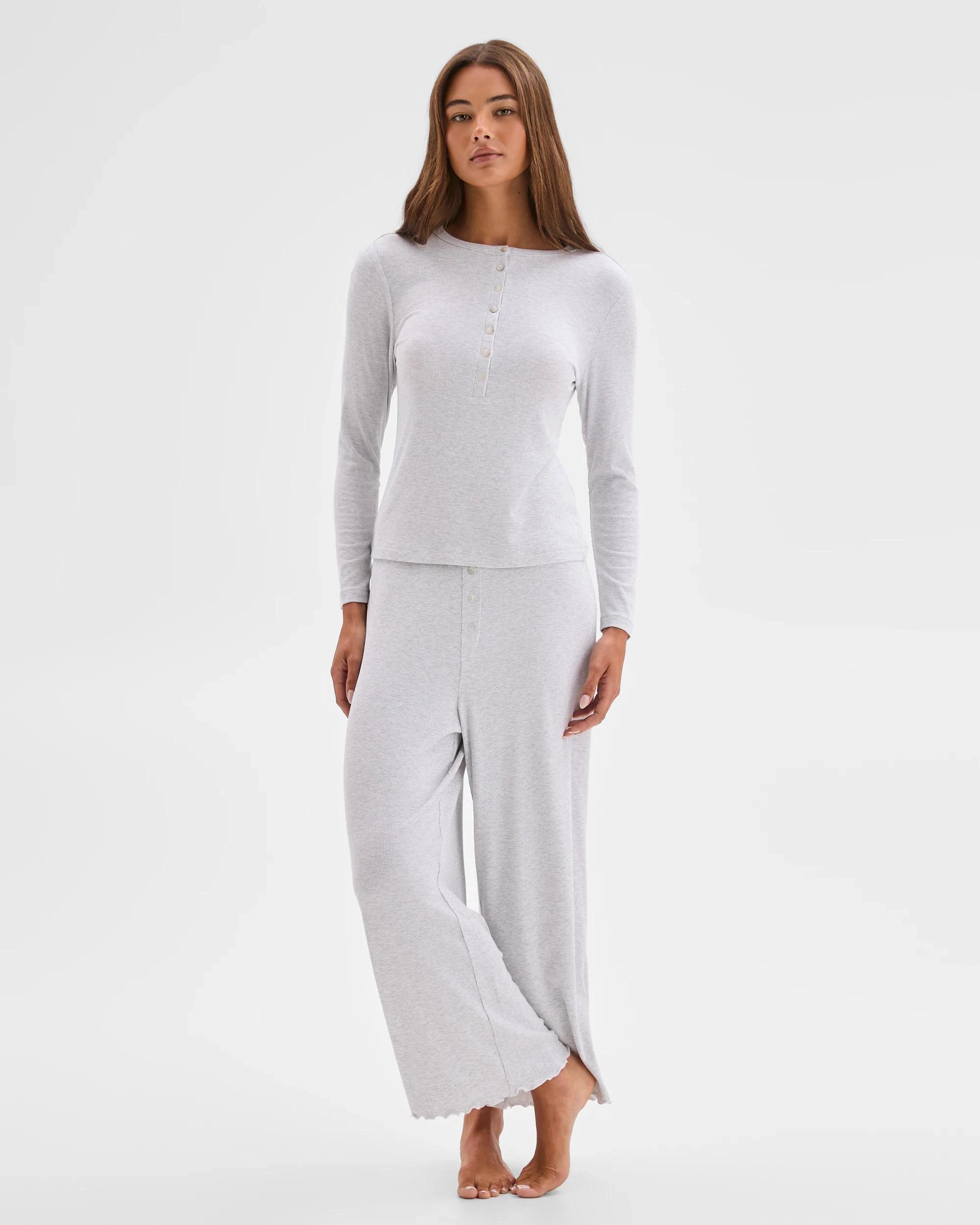 1 Lily Loves Long Sleeve Henley Rib Top GREY, 1 of 6