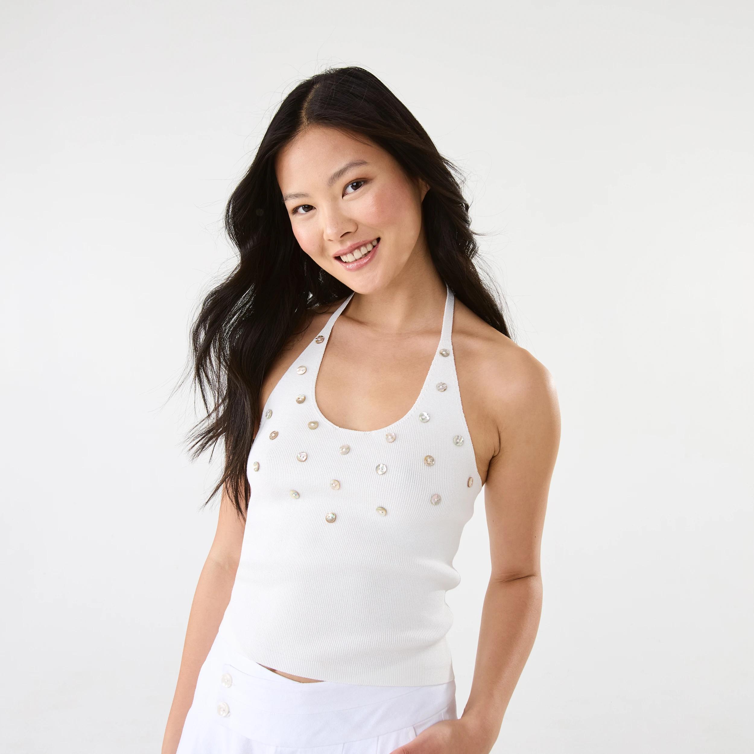 1 Sleeveless Button Detail Top White, 1 of 9
