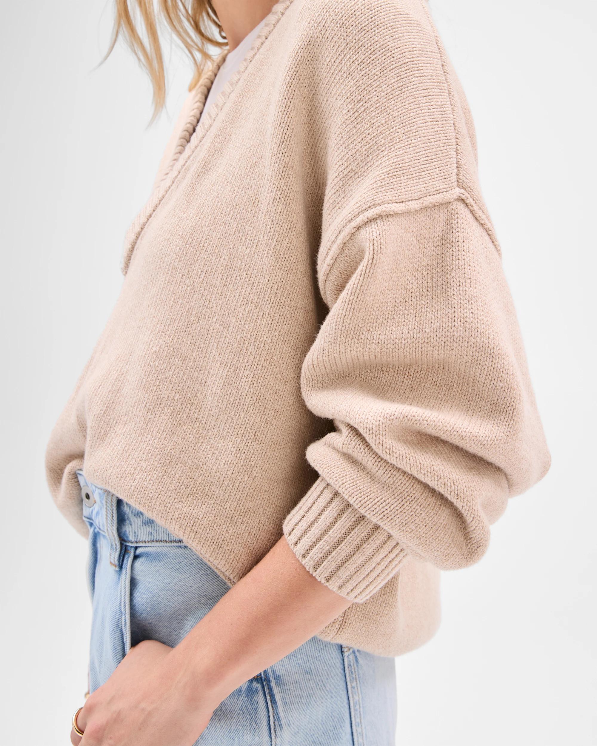4 Lily Loves Australian Cotton Blend Deep V-Neck Jumper OATMEAL MARLE, 4 of 7
