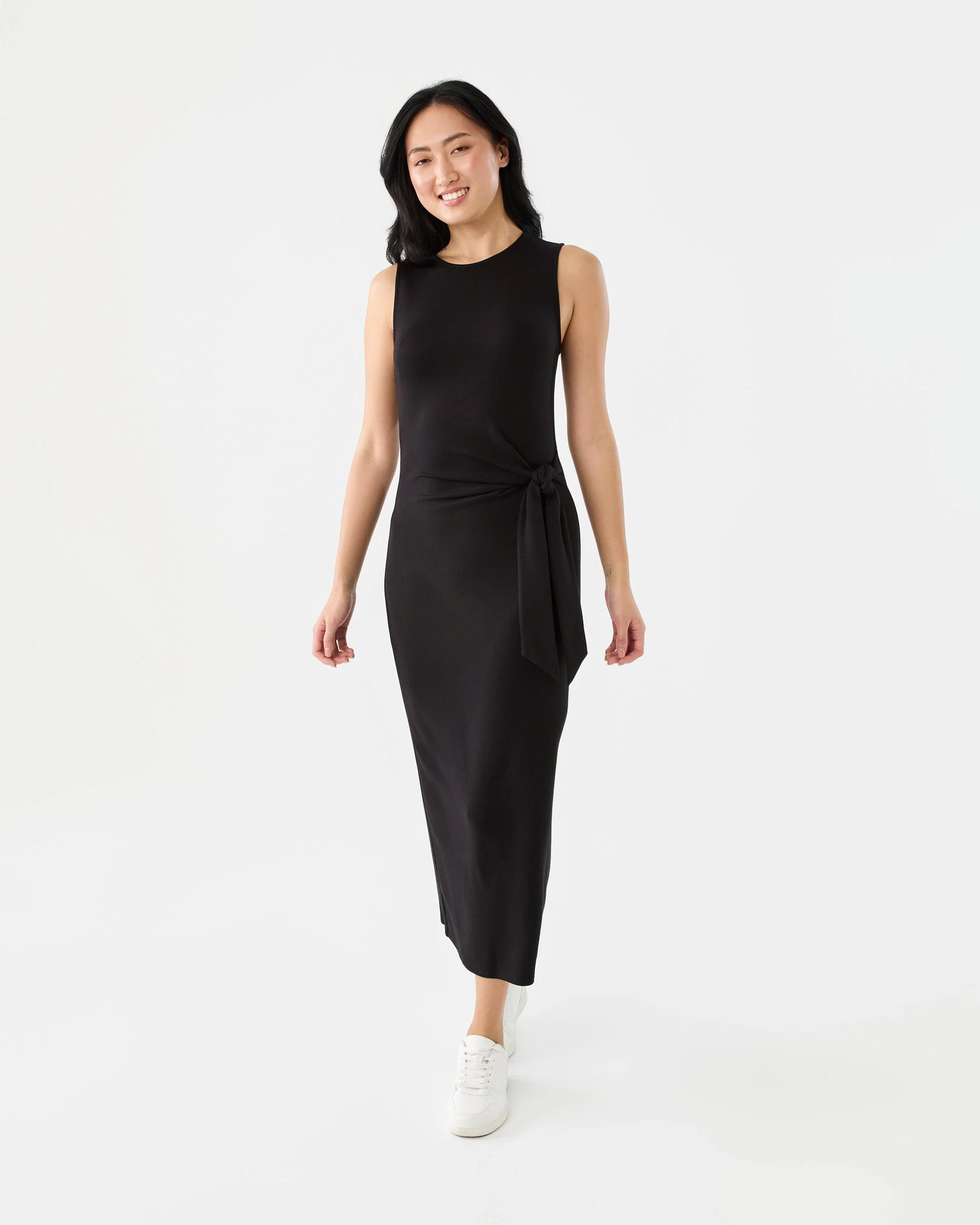 2 Sleeveless Jersey Tie Front Midi Dress Black, 2 of 6