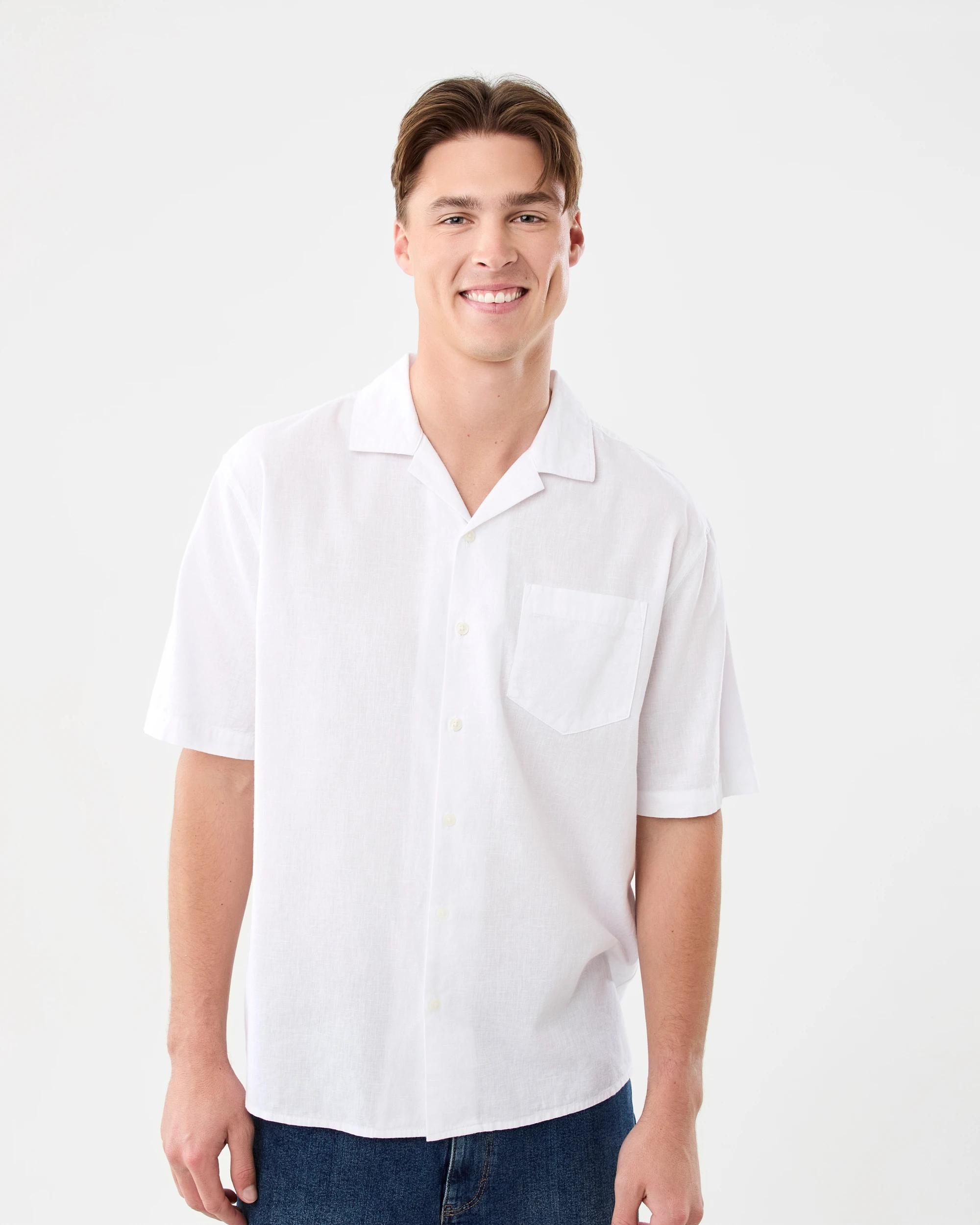 1 Short Sleeve Cotton Linen Shirt White, 1 of 7