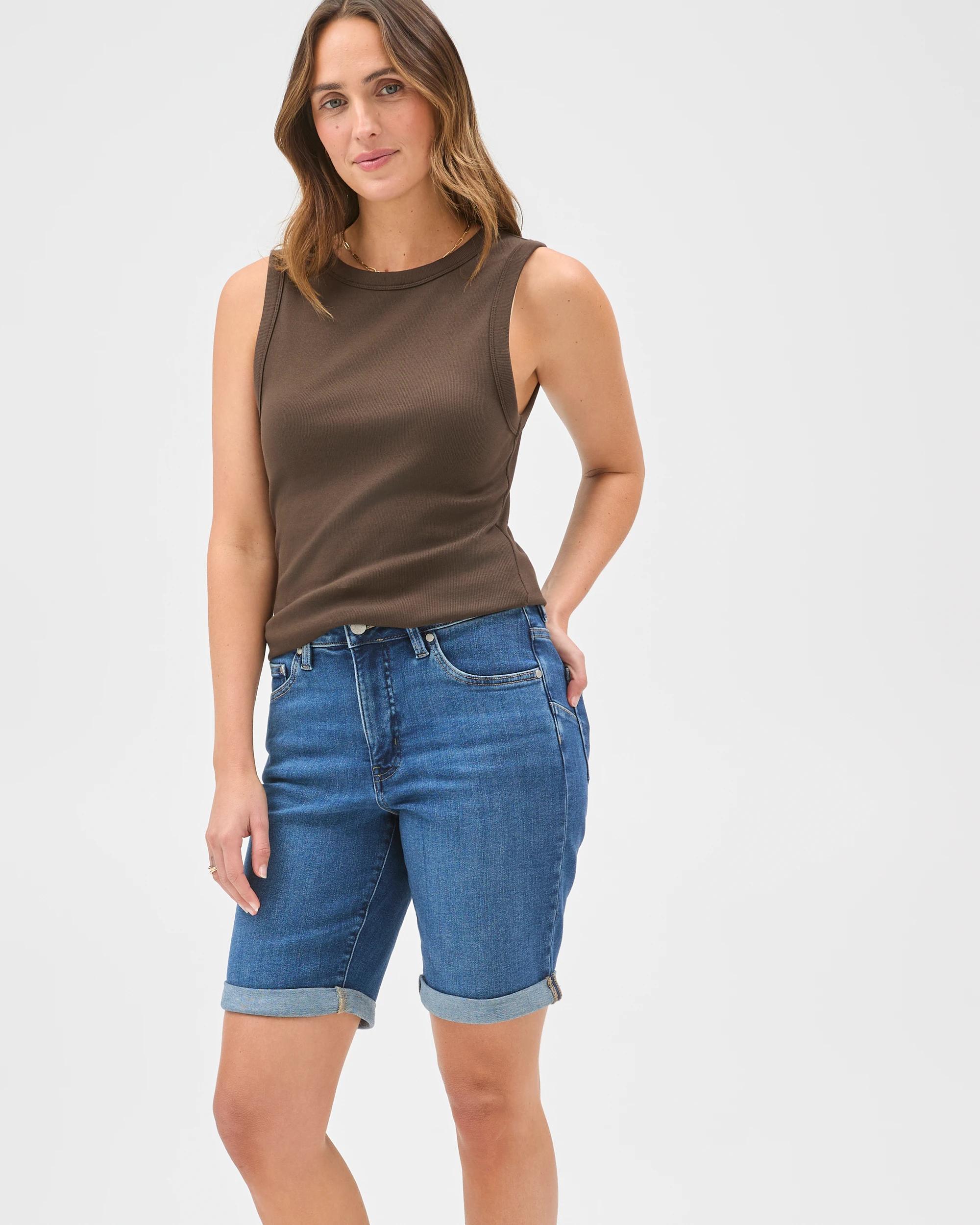 2 Target Denim Shape Your Body Bermuda Denim Shorts DARK WORN, 2 of 7