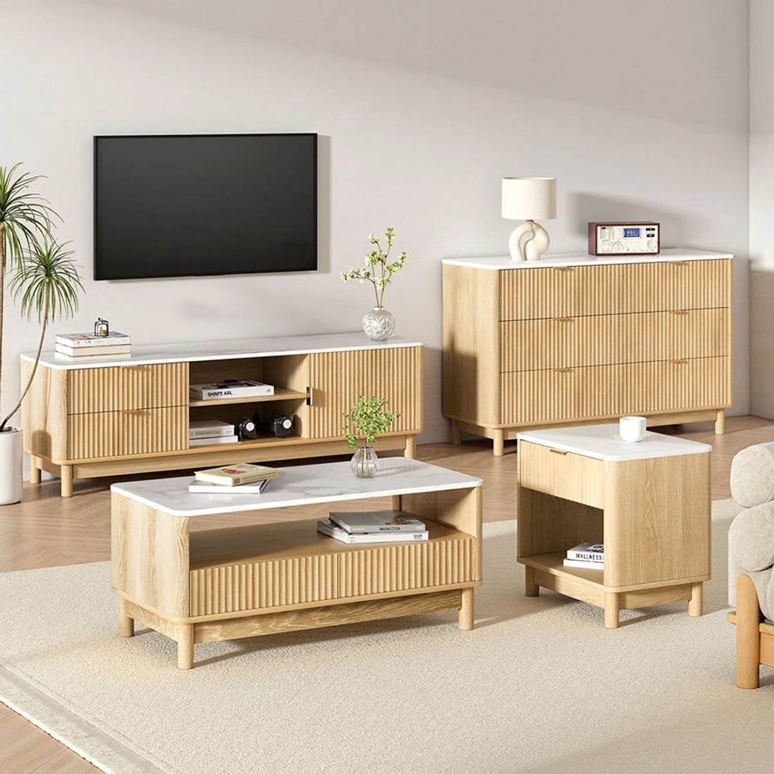 7 Artiss Coffee Table Drawer Shelf Marble Effect Wood& - Multi, 7 of 7