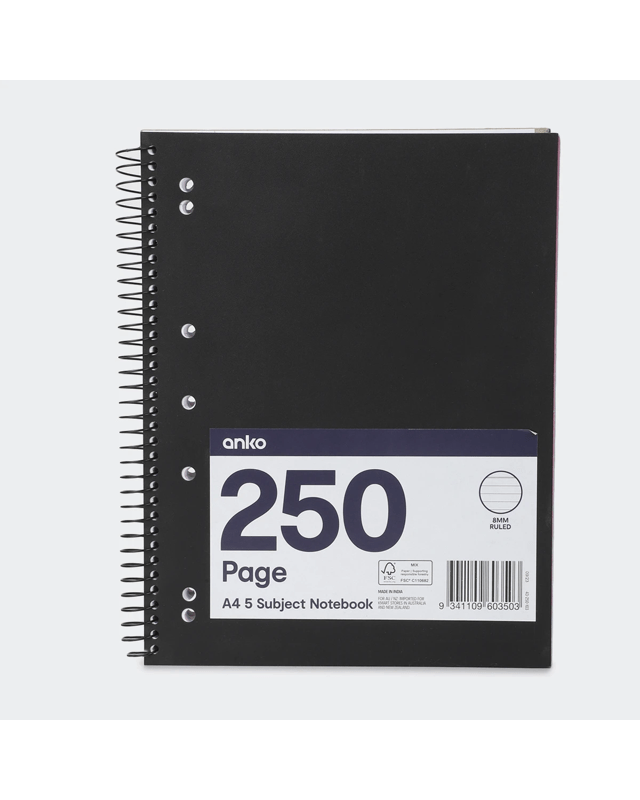 250 Page A4 5 Subject Notebook - B