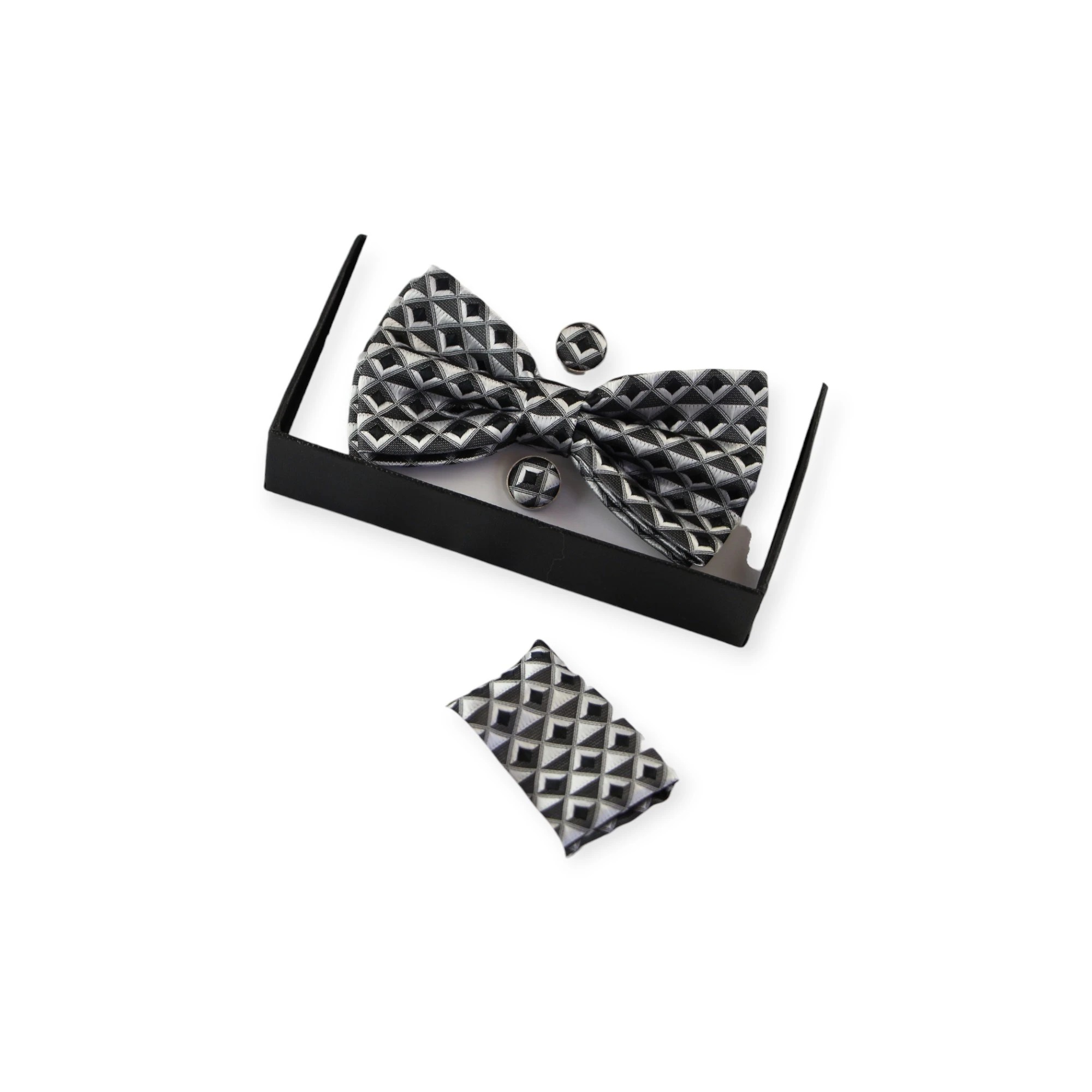 1 Zasel Mens Silver Diamond Matching Bow Tie, Pocket Square & Cuff Links Set - Multi - Multi, 1 of 1