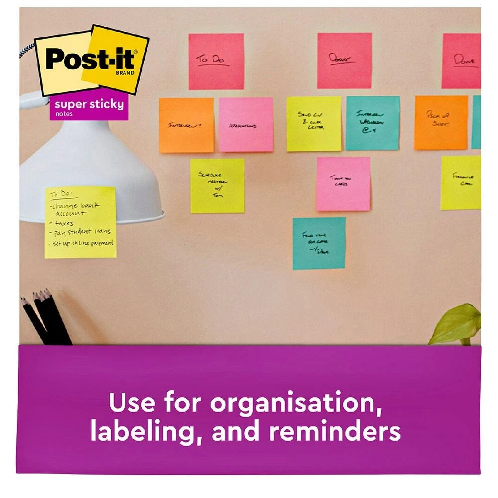 8 Post-it Super Sticky Notes 76 x 76mm Supernova Neons 10 Pack, 8 of 10