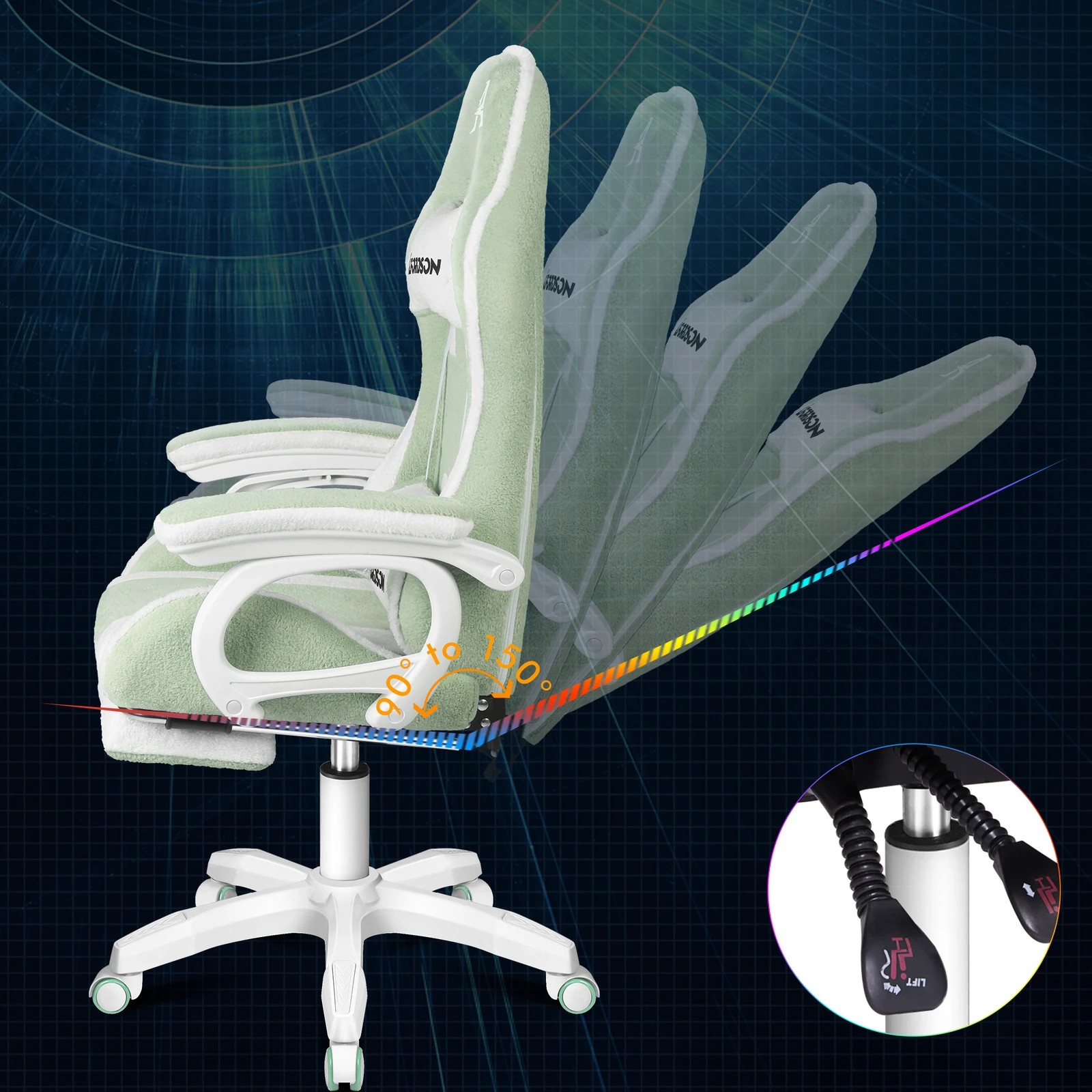 8 Alfordson Gaming Office Chair Racing Massage Computer Seat Footrest Sherpa Fleece - Green, 8 of 10