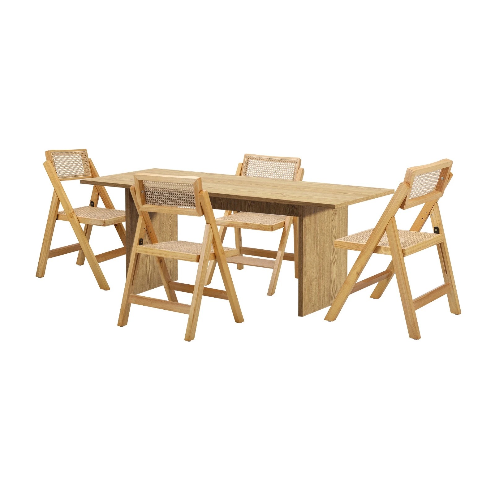1 Oikiture 180cm Rectangular Dining Table With 4pcs Dining Chairs Foldable
 - Natural, 1 of 10