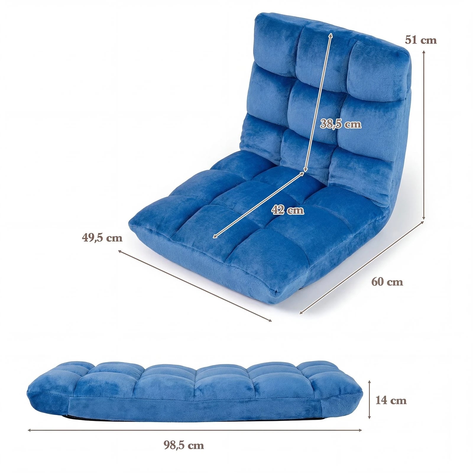3 Costway Adjustable 14-Position Floor Chair Folding Couch Recliner Lazy Sofa Chaise Lounge - Blue, 3 of 3