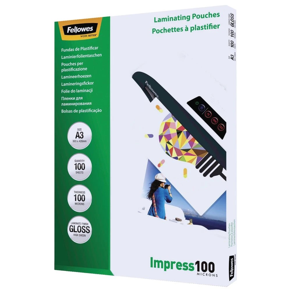 2 Fellowes A3 100 Micron Laminating Pouch Gloss 100 Pack, 2 of 4