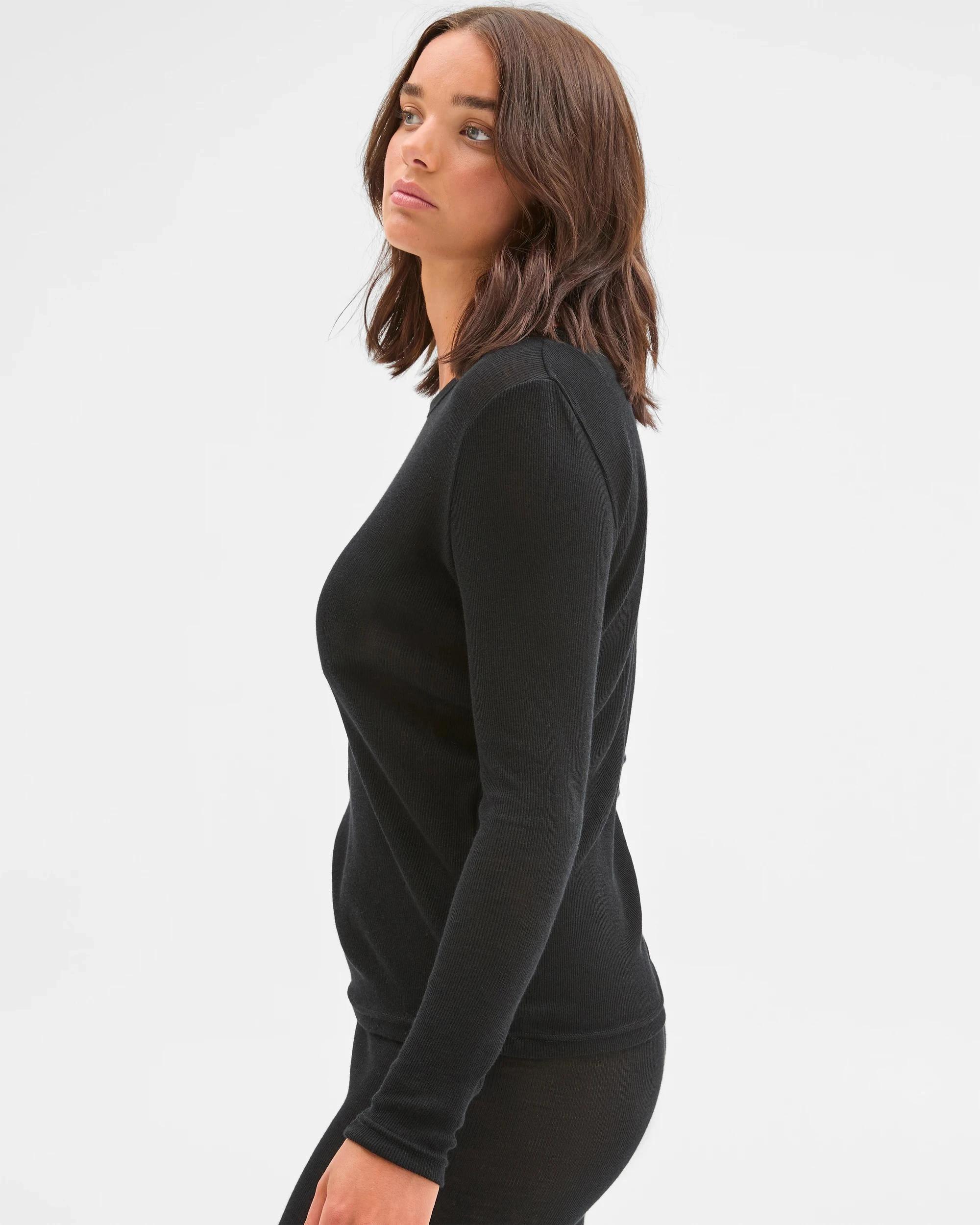 3 Target Woman Merino Wool Blend Long Sleeve Thermal Top BLACK, 3 of 5