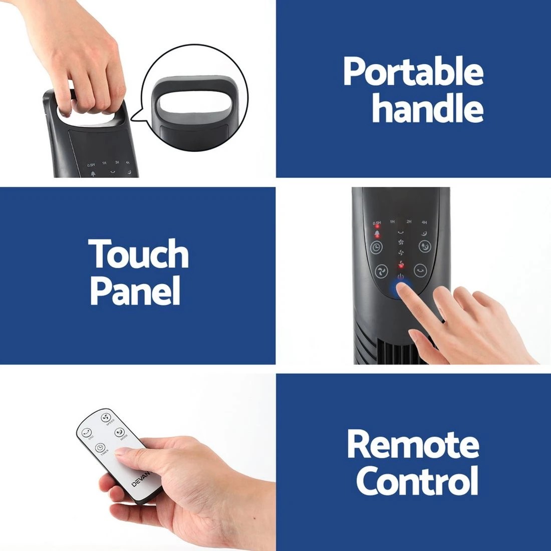 7 Devanti Tower Fan Oscillating 3 Speeds with Remote 91cm - Black, 7 of 7