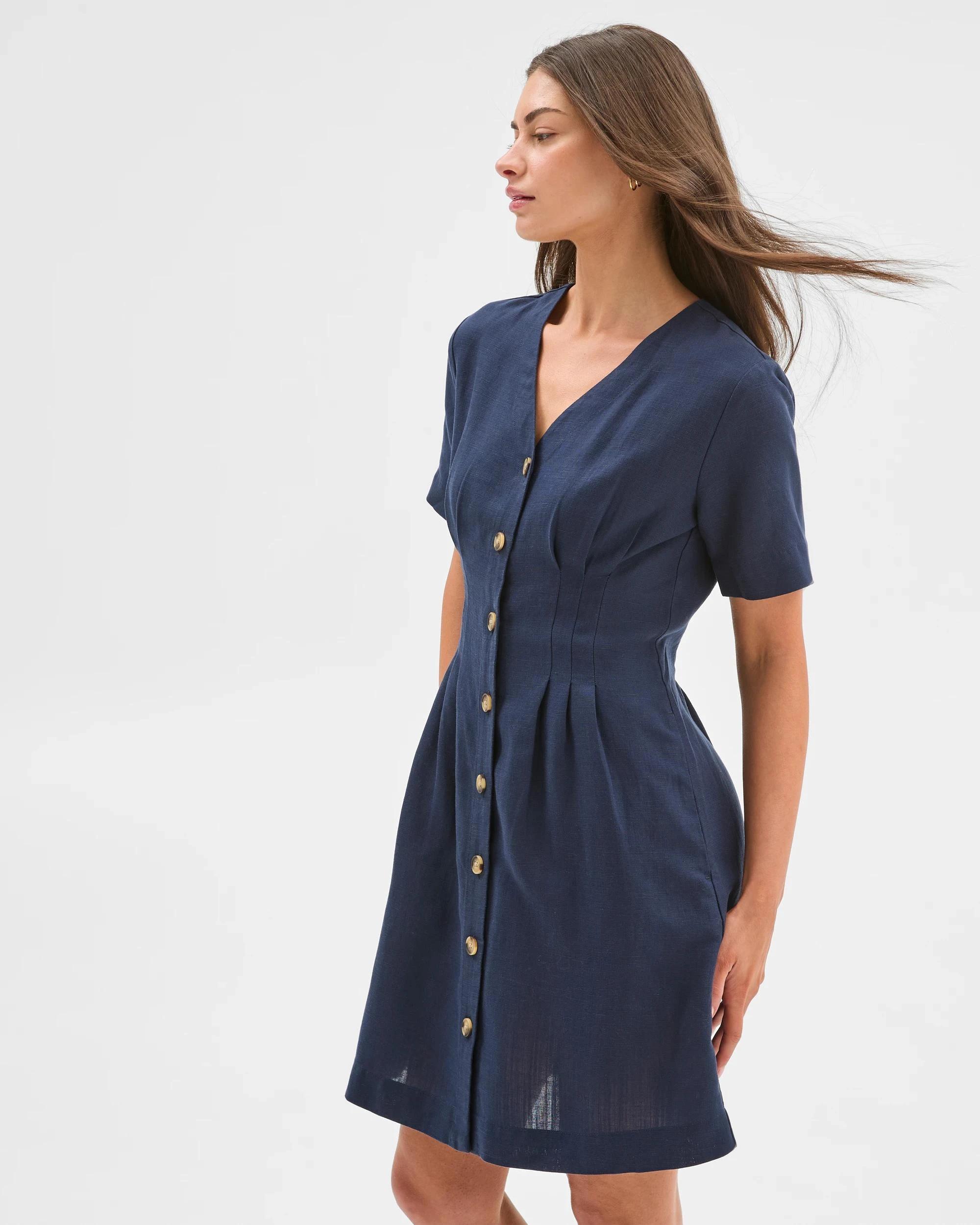 4 Target Petites Pintuck Waist Mini Dress NAVY BLAZER, 4 of 7