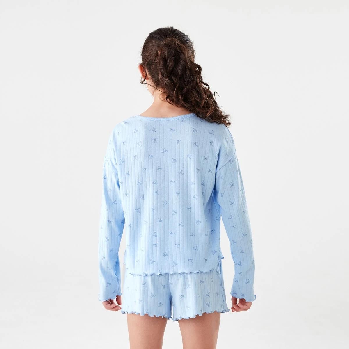 2 Long Sleeve Pointelle Pyjama Set Blu Bows, 2 of 9