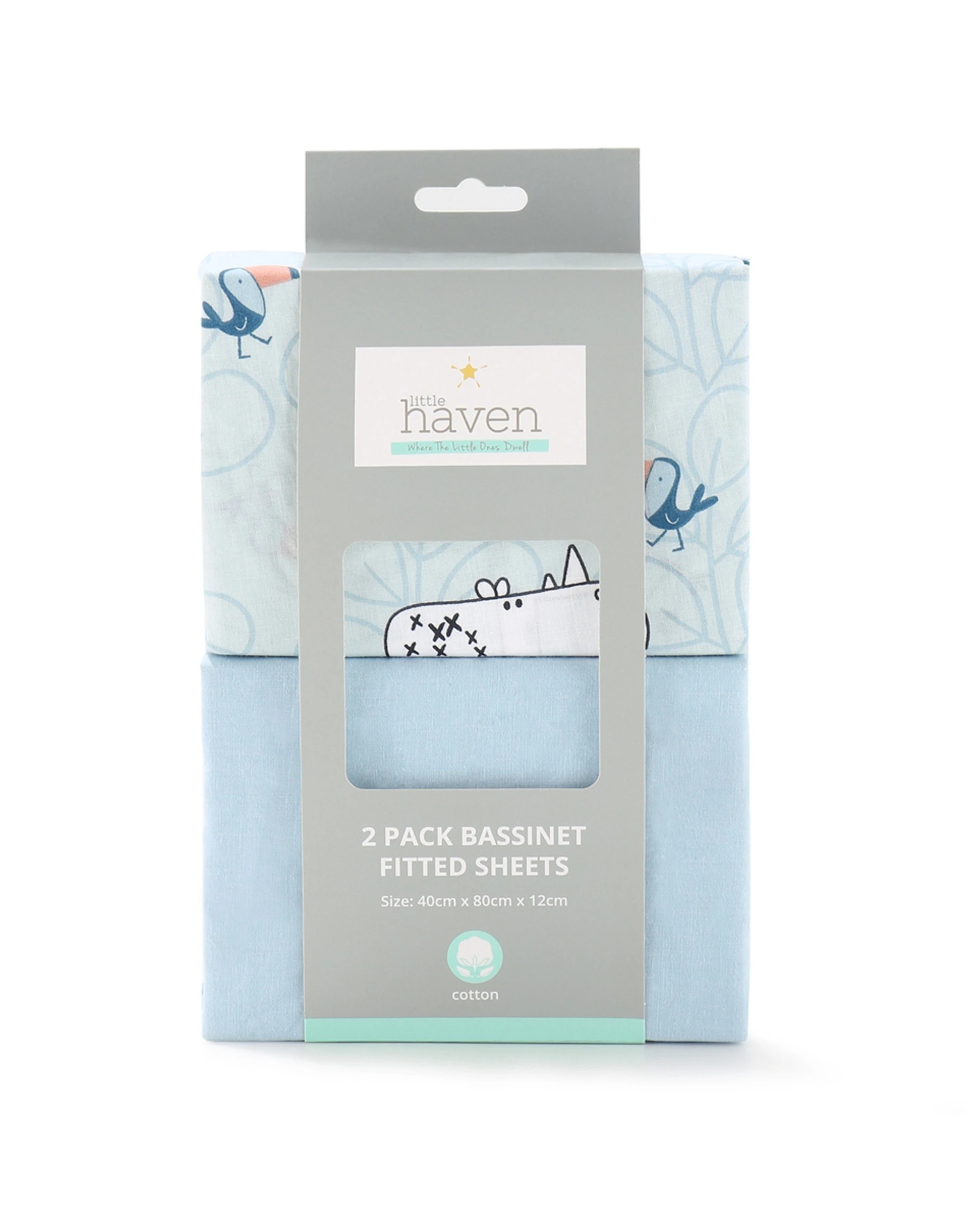 1 Little Haven Soft Safari 2 Pack Bassinet Sheet Set Cotton All Round Elastic - Multi, 1 of 5