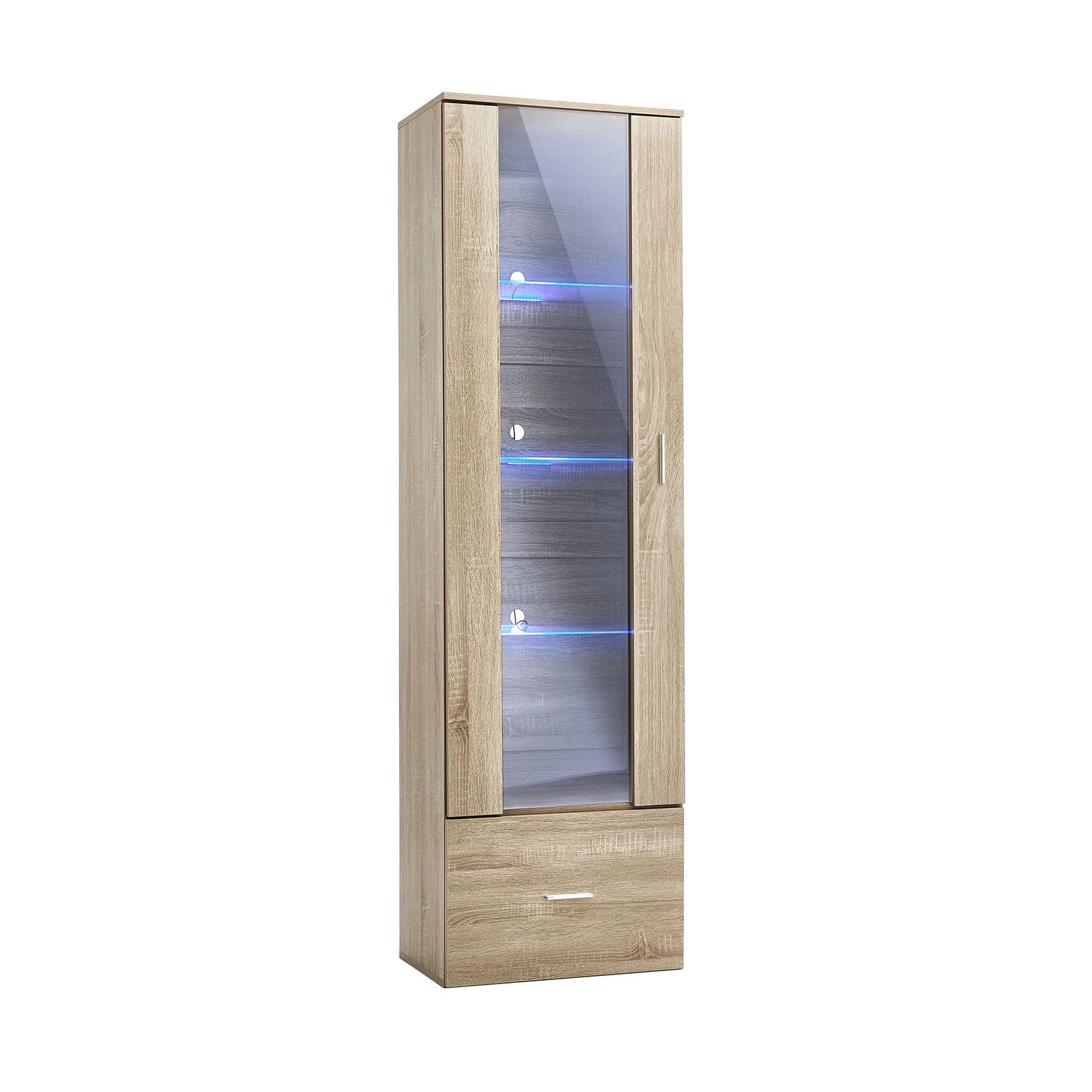 6 Oikiture Display Cabinet Buffet Sideboard LED Light Cupboard- Natural, 6 of 10