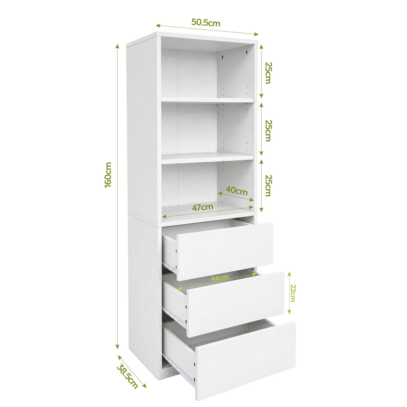 2 Ausway Slim Tall Storage Cabinet with 3 Drawers & Adjustable Shelves, 2 of 6