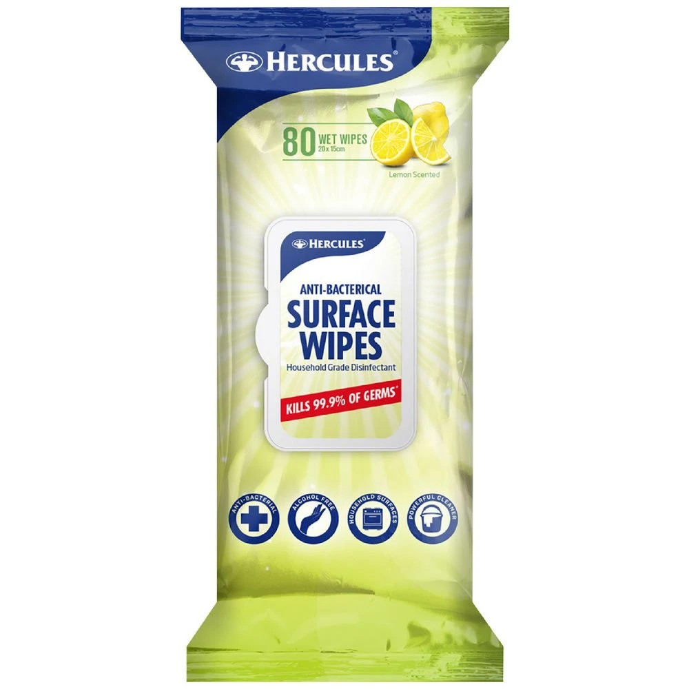 1 Hercules Antibacterial Wipes 80 Pack Lemon, 1 of 1
