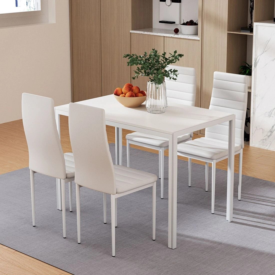3 Artiss Dining Set 5-Piece Table and 4 Chairs Kitchen Dining Room Modern Comfortable Easy Clean Easy Assembly
 - white, 3 of 5