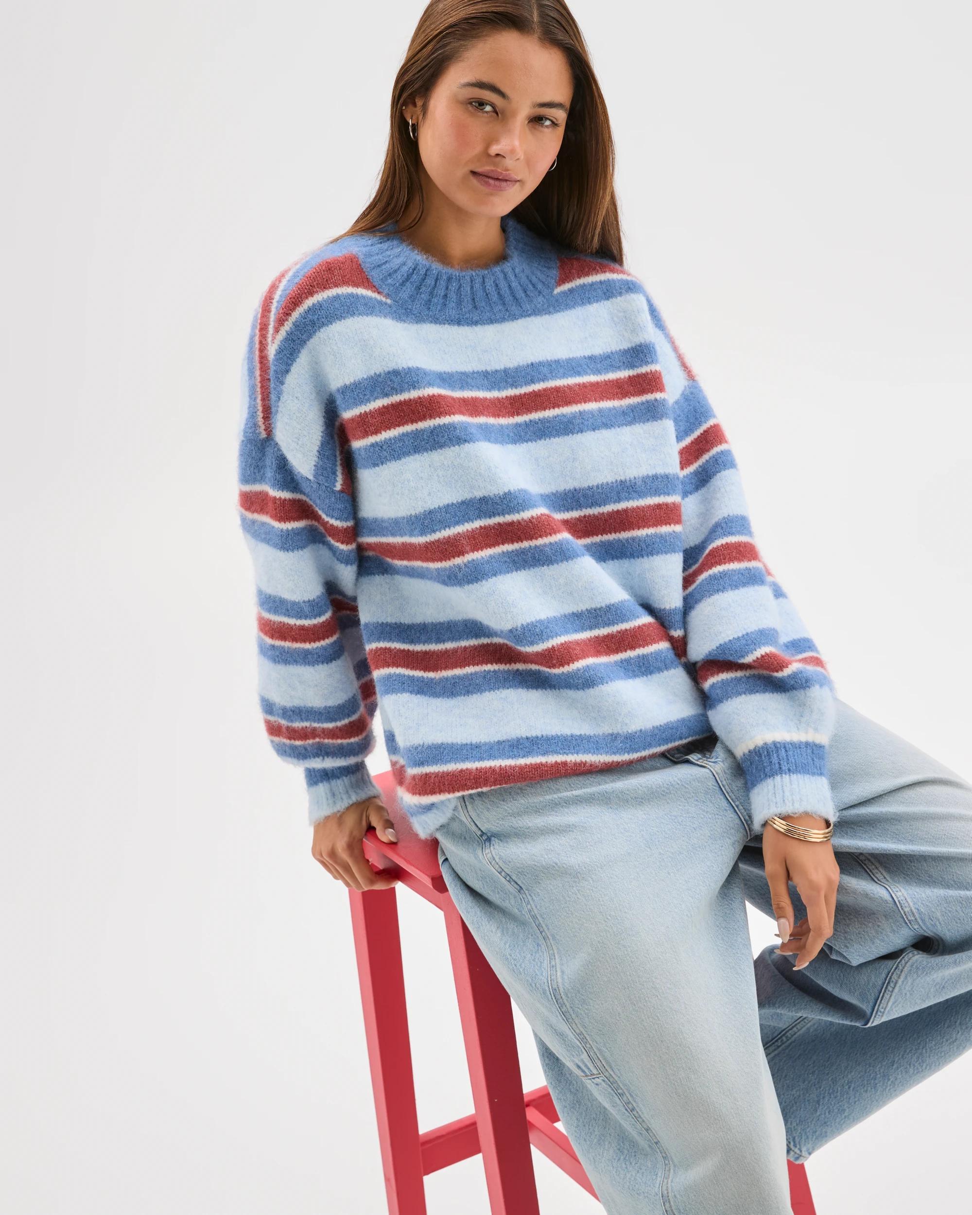 6 Lily Loves Stripe Knit Pullover Jumper MULBERRY, 6 of 8