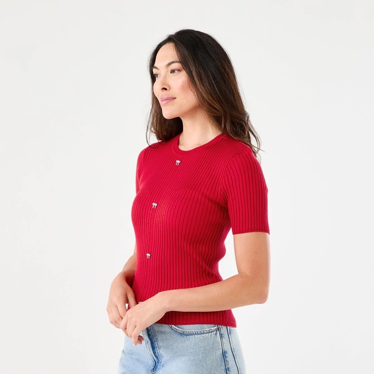 2 Short Sleeve Crew Neck Trim Top Cherry Red, 2 of 6