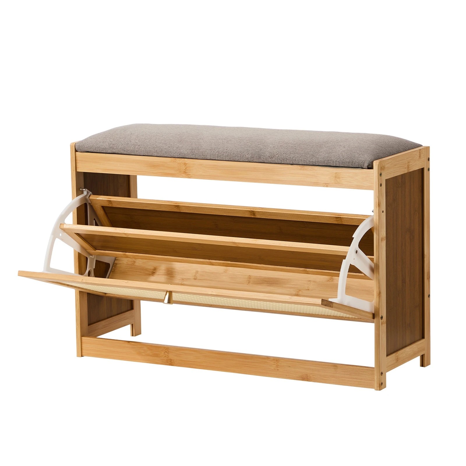 1 Oikiture Shoe Storage Bench Bamboo 2 in 1 Organiser Shelf with Seat 70cm - Natural, 1 of 9