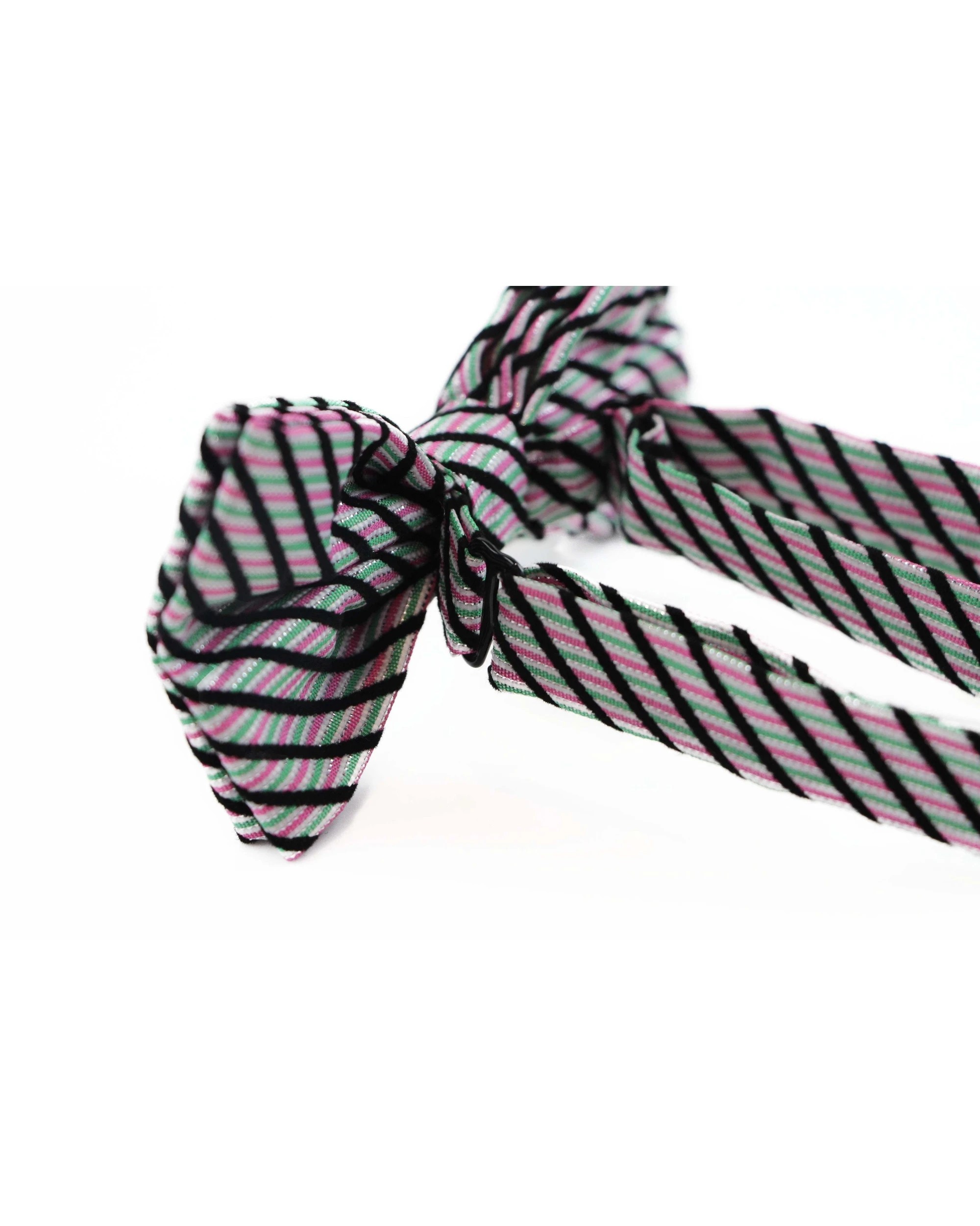 2 Zasel Mens Pink & Green Striped Patterned Cotton Bow Tie - Multi, 2 of 4