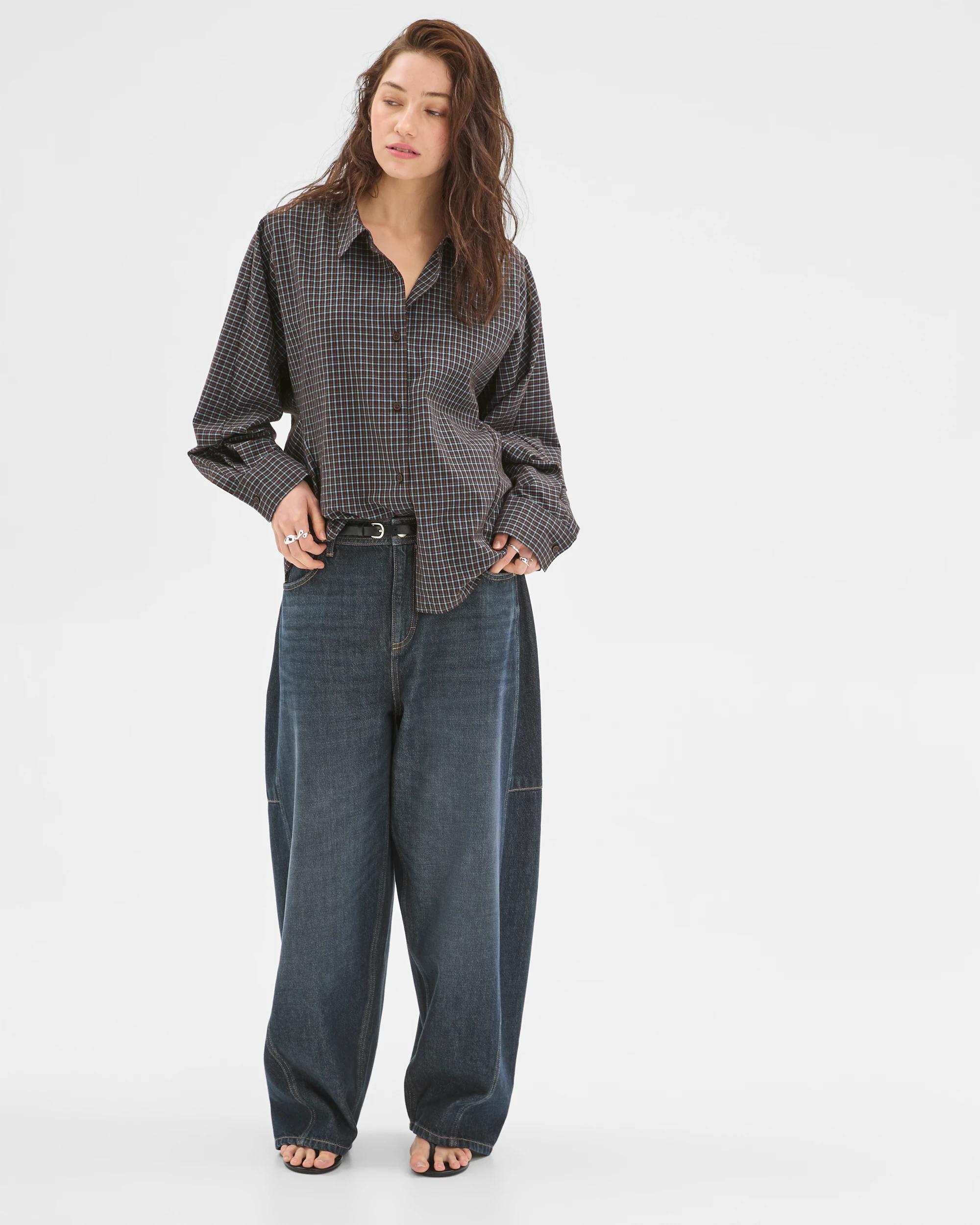 2 Lily Loves Australian Cotton Blend Oversized Shirt DEEP SEA CHECK, 2 of 7