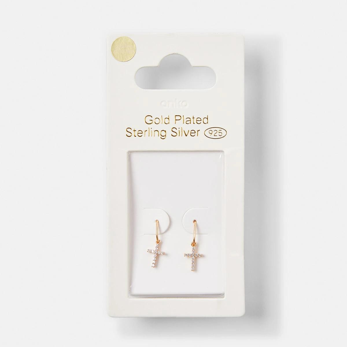 5 Gold Plated Sterling Silver Cross Earrings Gold, 5 of 5