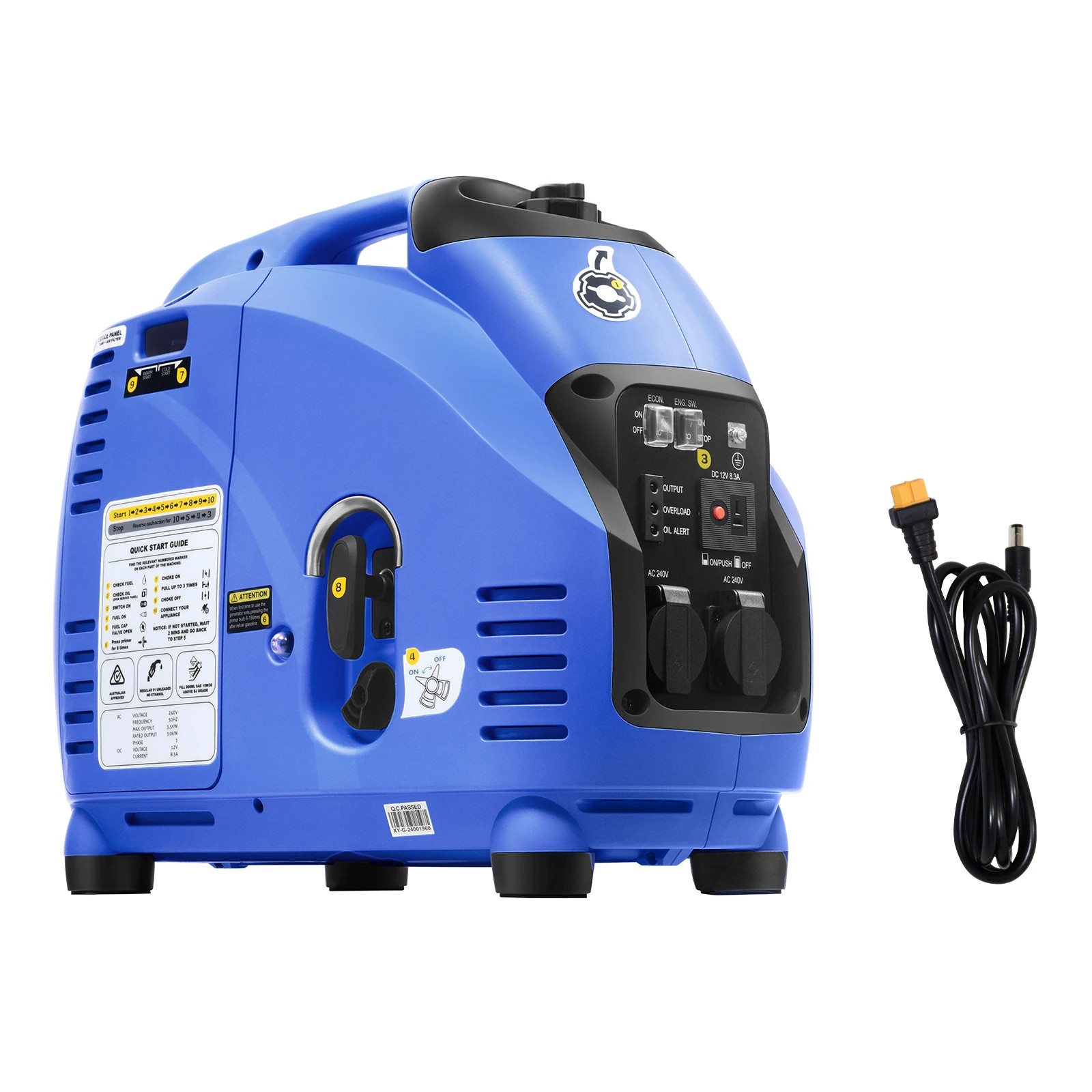 1 GenTrax 3.5kW Inverter Generator RCM Approved Dual 15A Outlets for Caravan Tools, 1 of 10