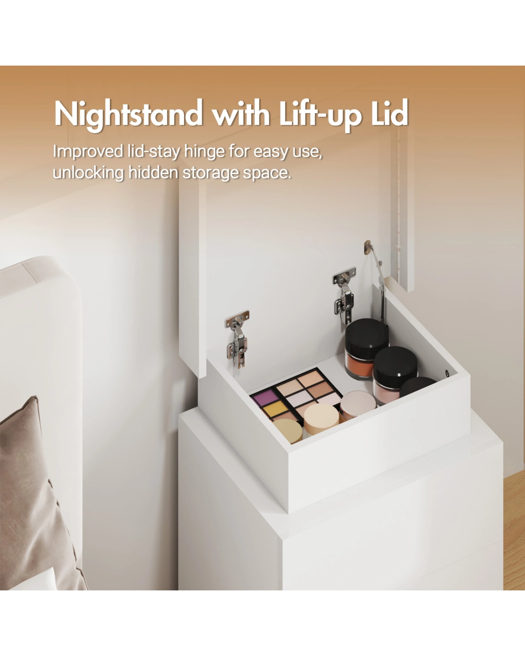 7 Advwin Bedside Table  Led Nightstand 2 Drawers Lift Up Side Table
 - White, 7 of 10