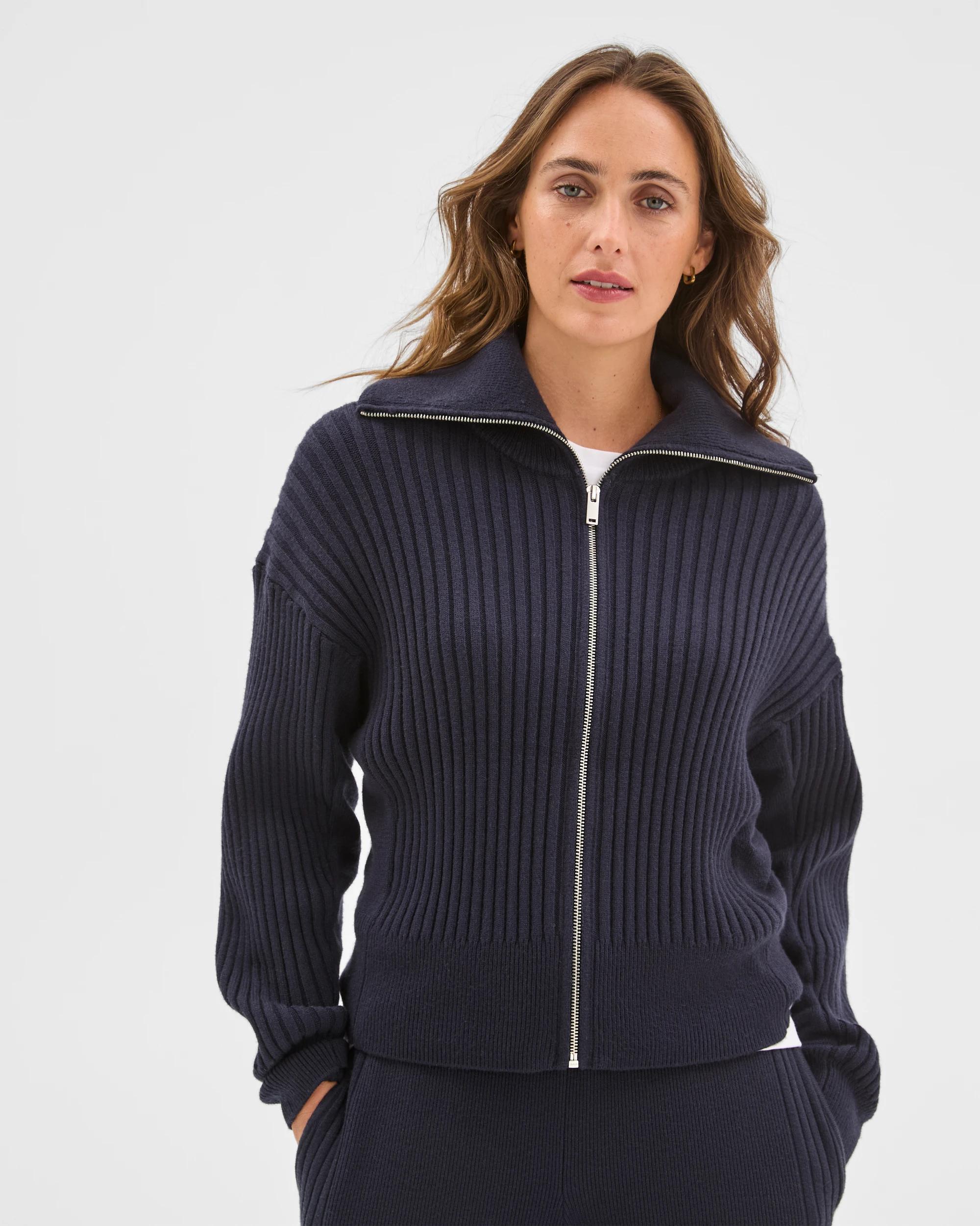 2 Target Woman Clean Knit Rib Zip Through Jumper NAVY MARLE, 2 of 6