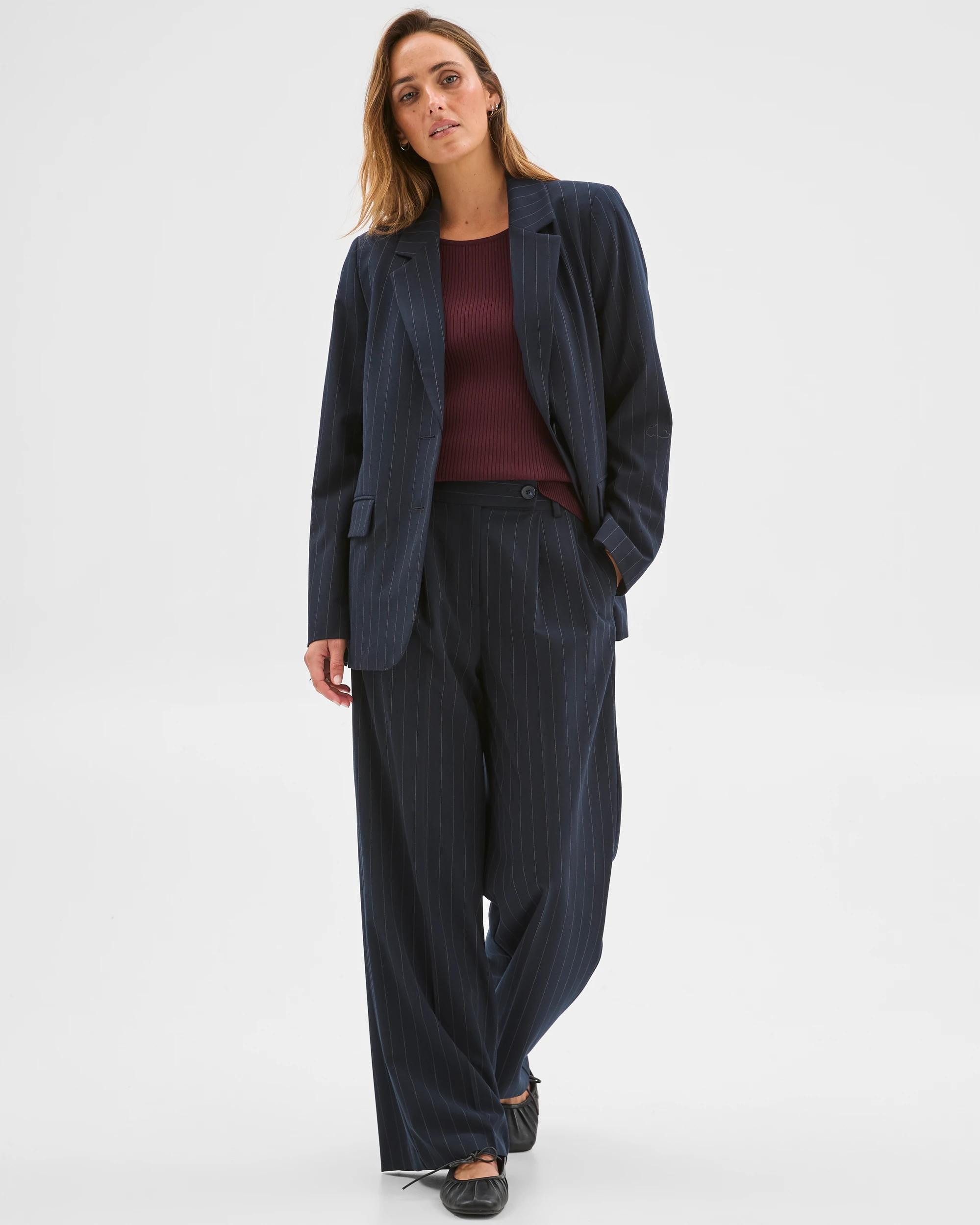 2 Preview Single Breasted Tailored Blazer NAVY PINSTRIPE, 2 of 6