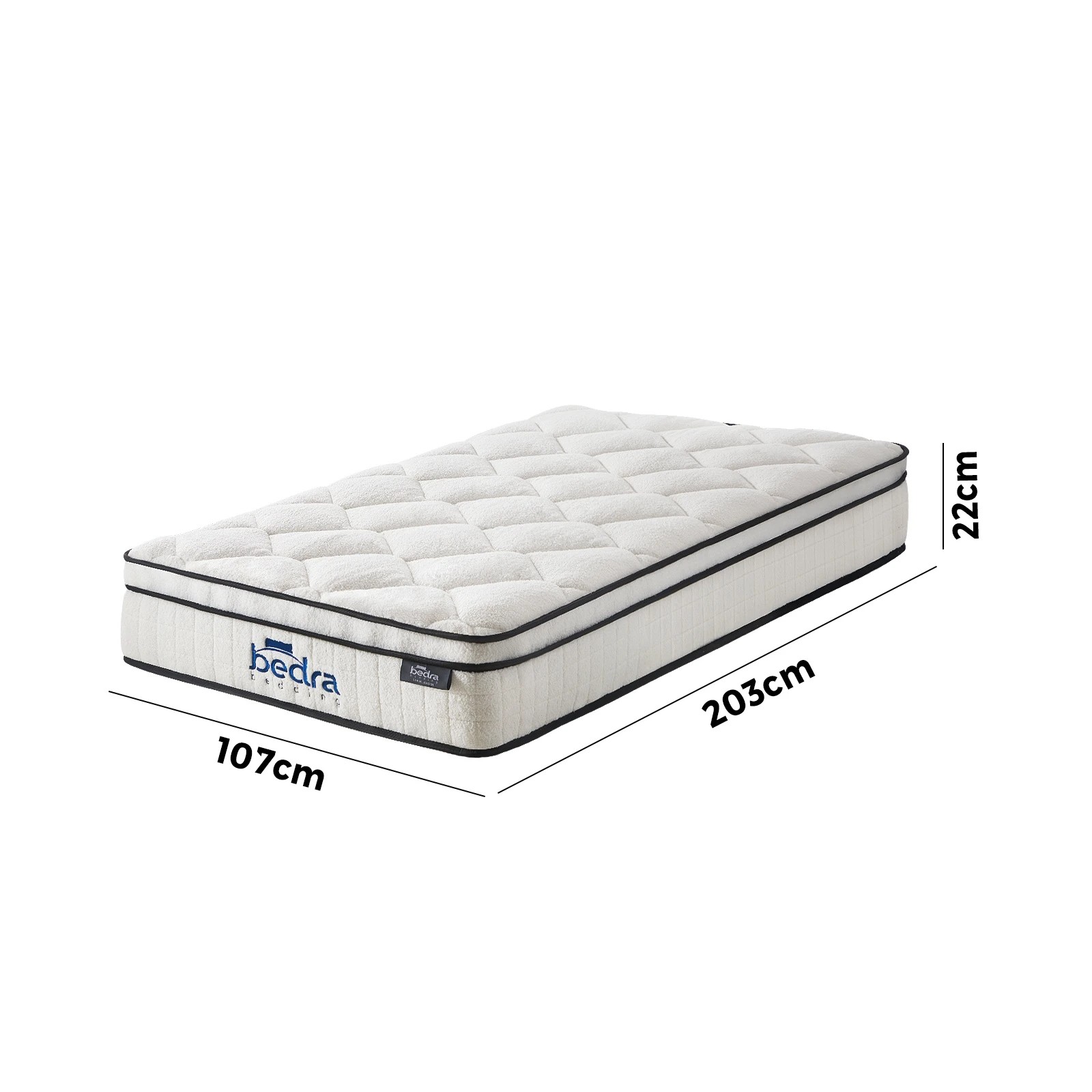 4 Bedra Bedding Mattress Luxury Boucle Fabric Euro Top Pocket Spring Bed 22cm King Single
 - White, 4 of 10