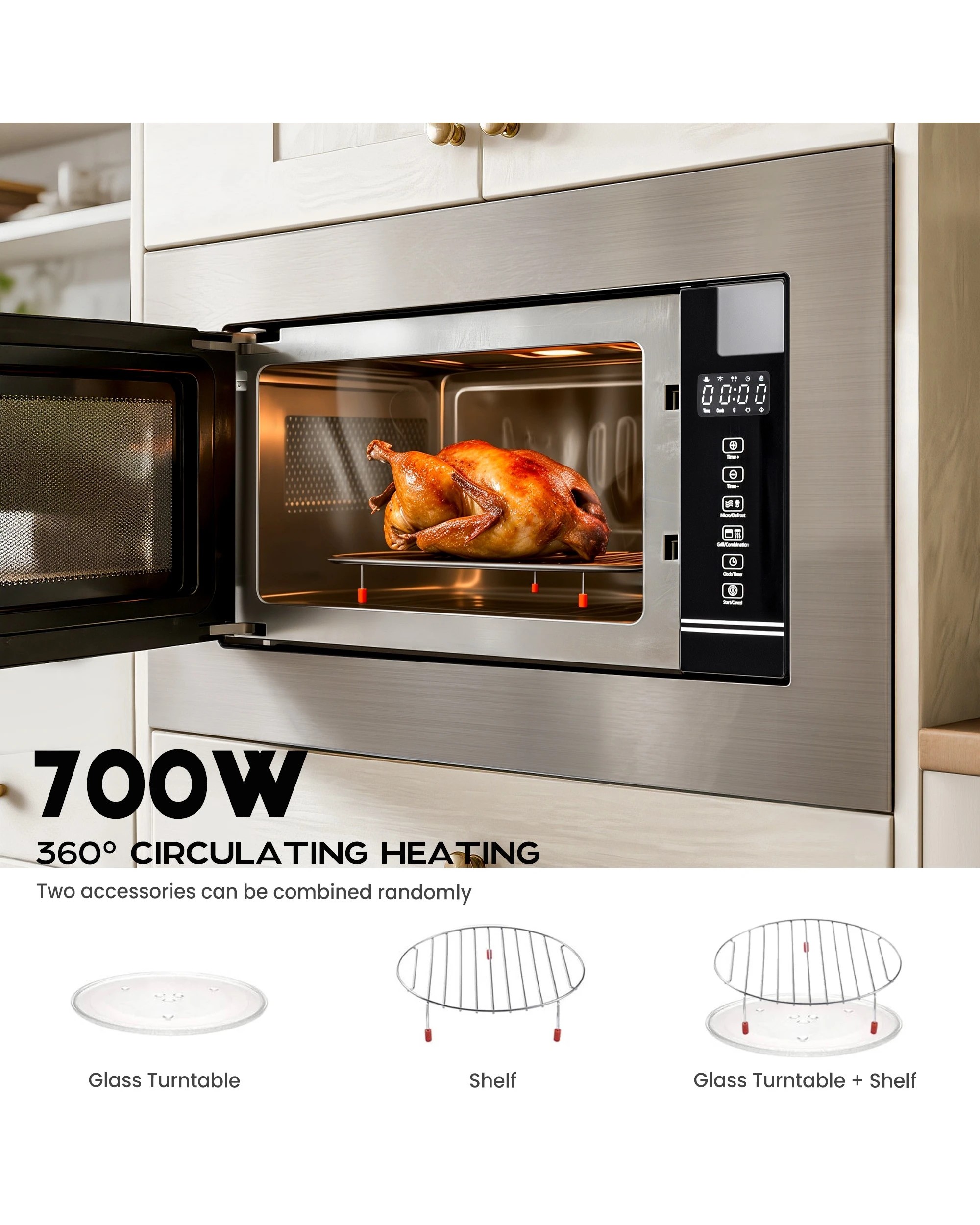 6 Advwin 20l Built-in Microwave Oven, 800w Microwave Oven, Touch Control Microwave With Timer And Defrost, 6 of 7