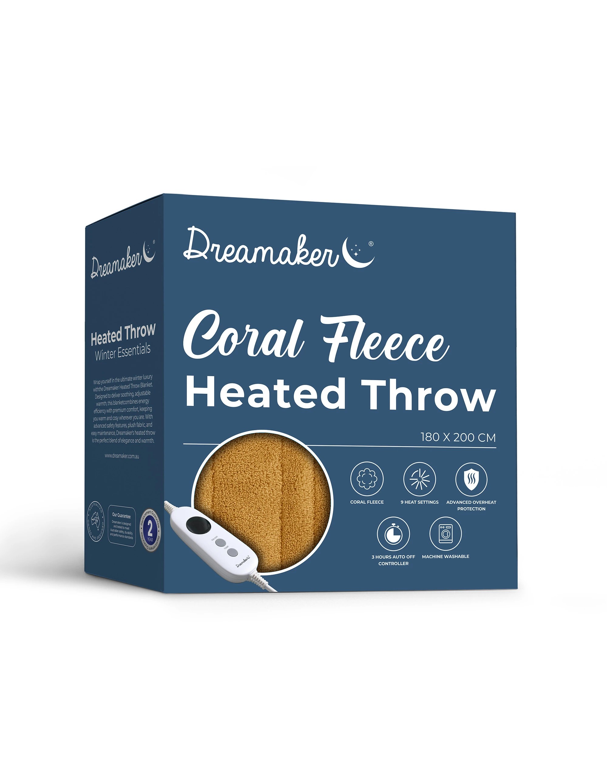 7 Dreamaker Kingston Coral Fleece Electric Heated Throw Blanket 180x200cm - Mustard, 7 of 7