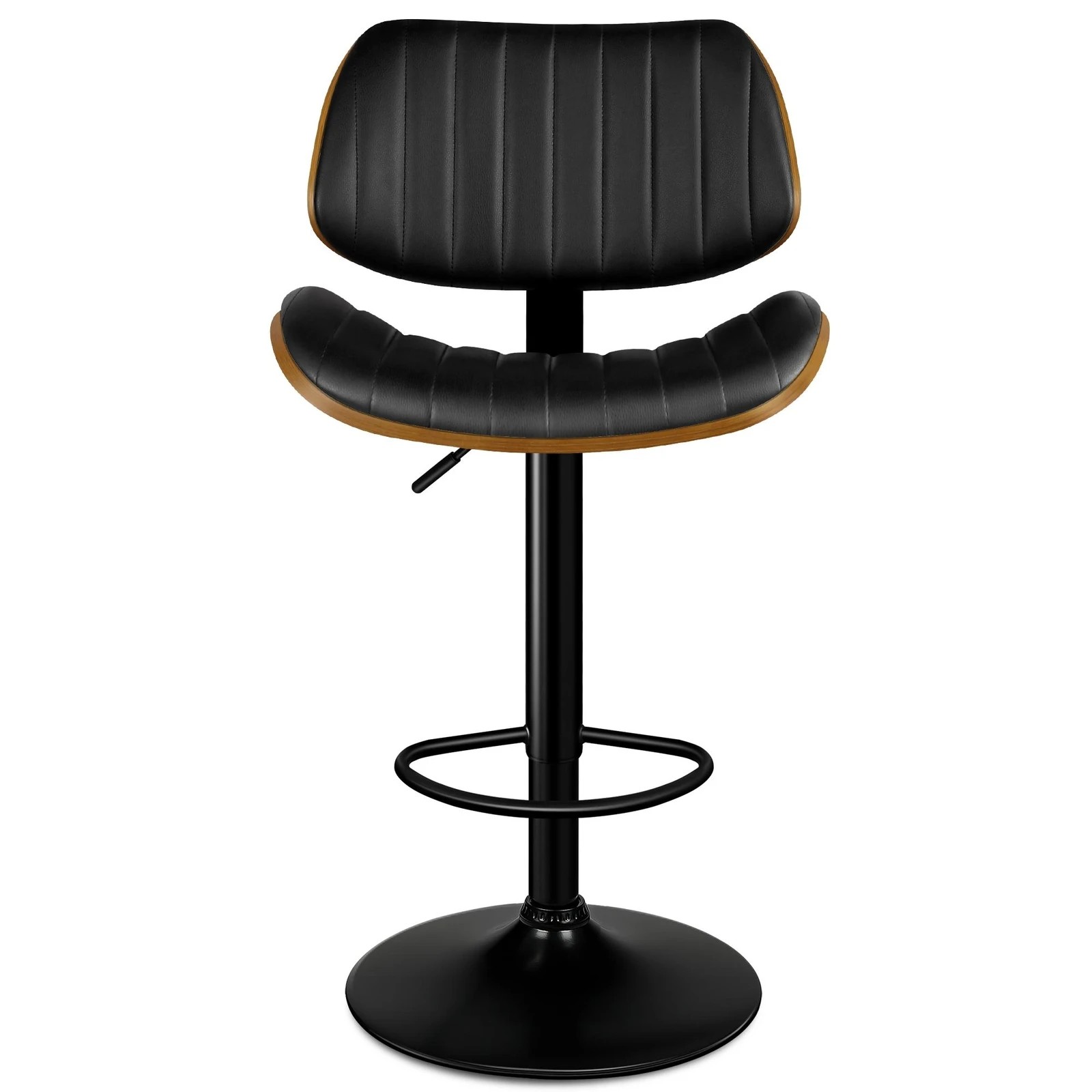 3 Alfordson 1x Bar Stool Kitchen Swivel Chair Wooden Leather Gas Lift - Black, 3 of 9