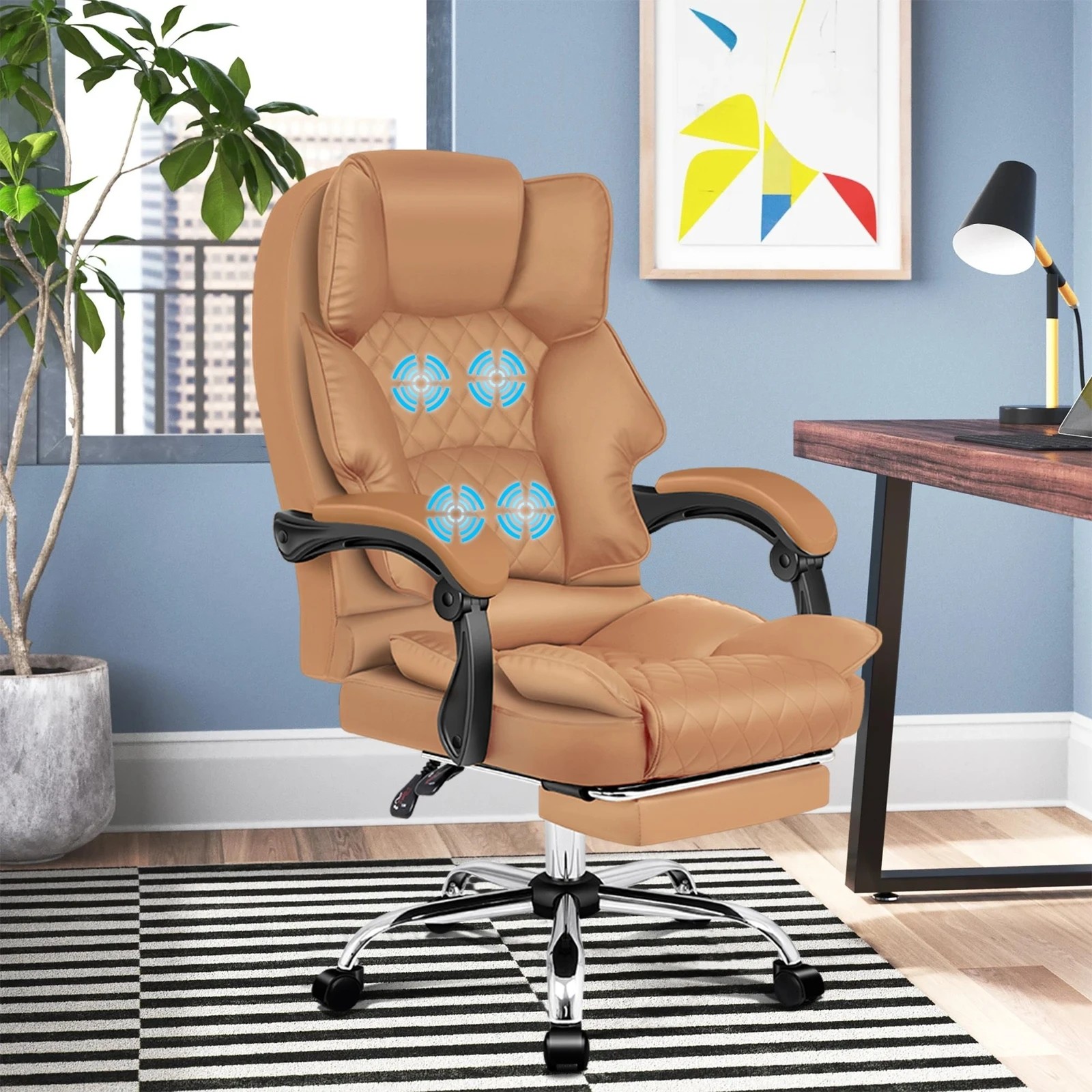 10 Alfordson Massage Office Chair Executive Recliner Gaming Computer Seat Leather - Brown, 10 of 10