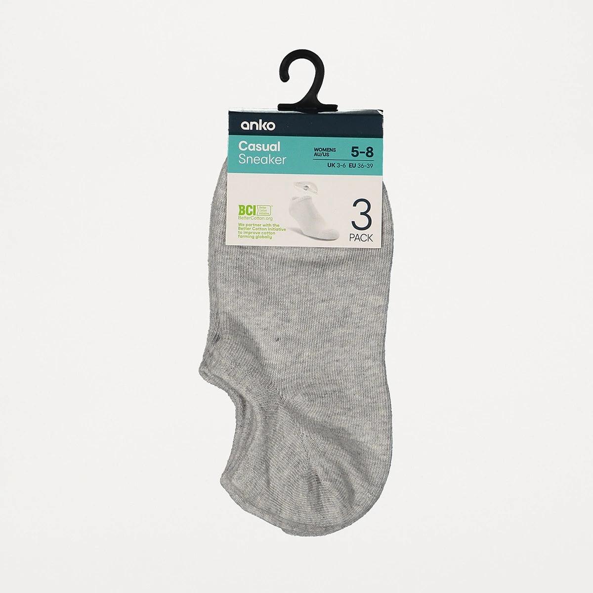 3 3 Pack Sneaker Socks GREY MARLE, 3 of 3