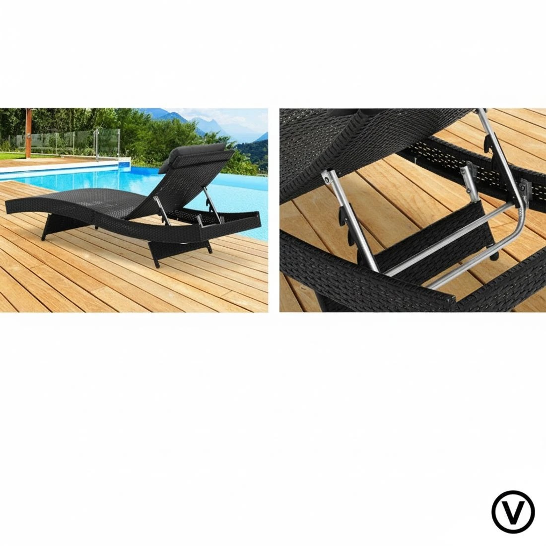 6 Gardeon Sun Lounge Wicker Lounger Outdoor - Black, 6 of 7