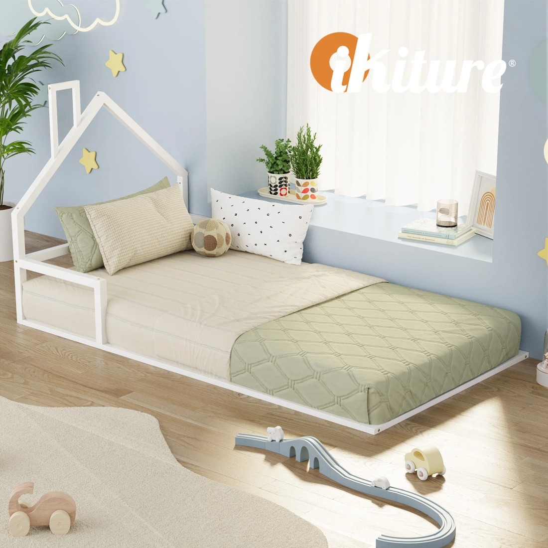 6 Oikiture Wooden Kids Bed Chimney Wooden King Single - White, 6 of 10