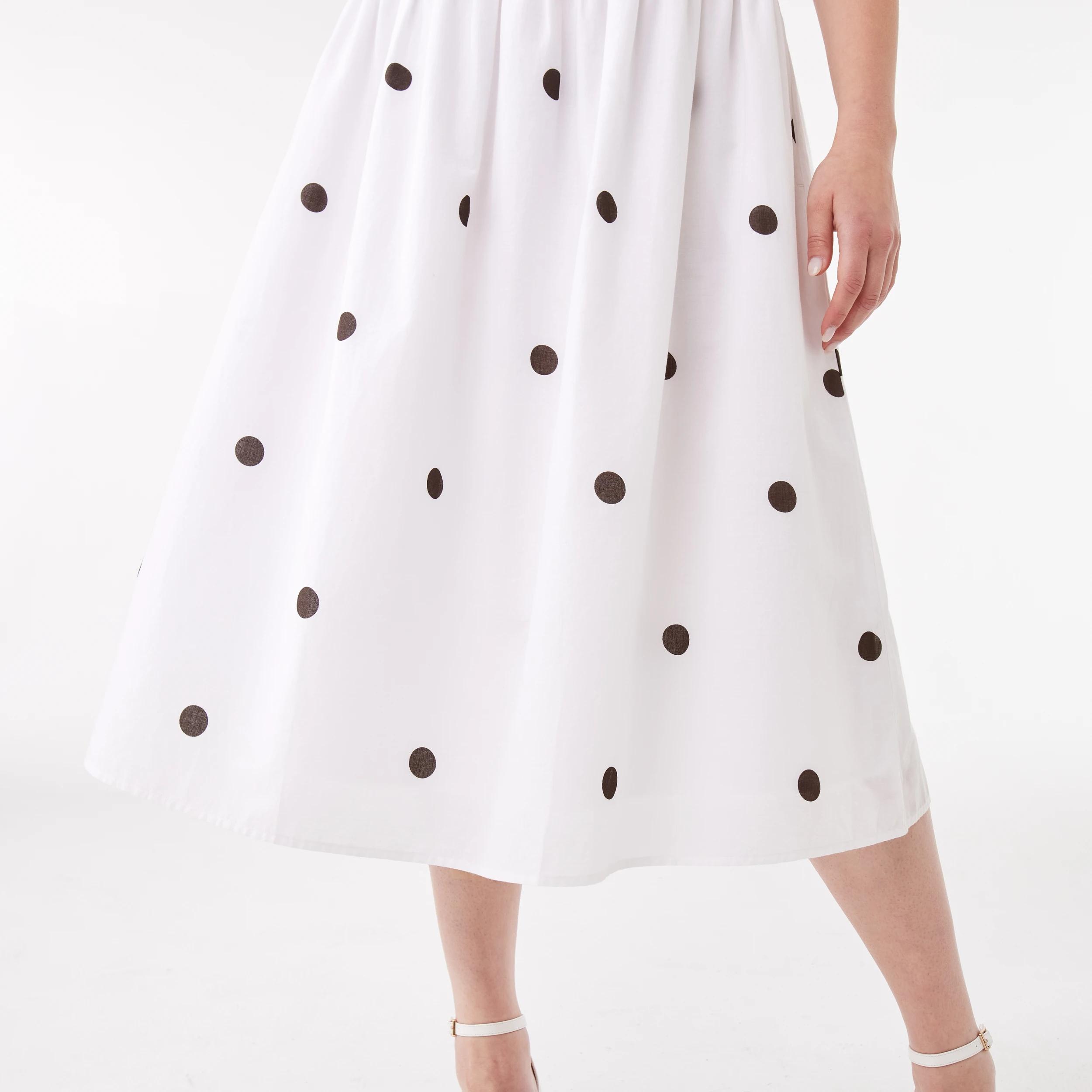 7 Sleeveless Cotton Shirred Midi Dress Spot Wht, 7 of 7
