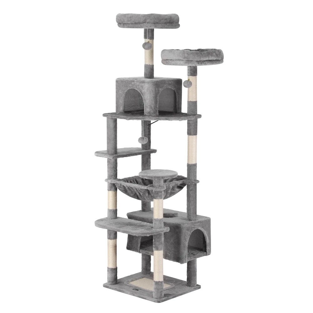 1 i.Pet Cat Tree 184cm Tower Scratching Post Trees Scratcher Condo House Light - Grey, 1 of 5