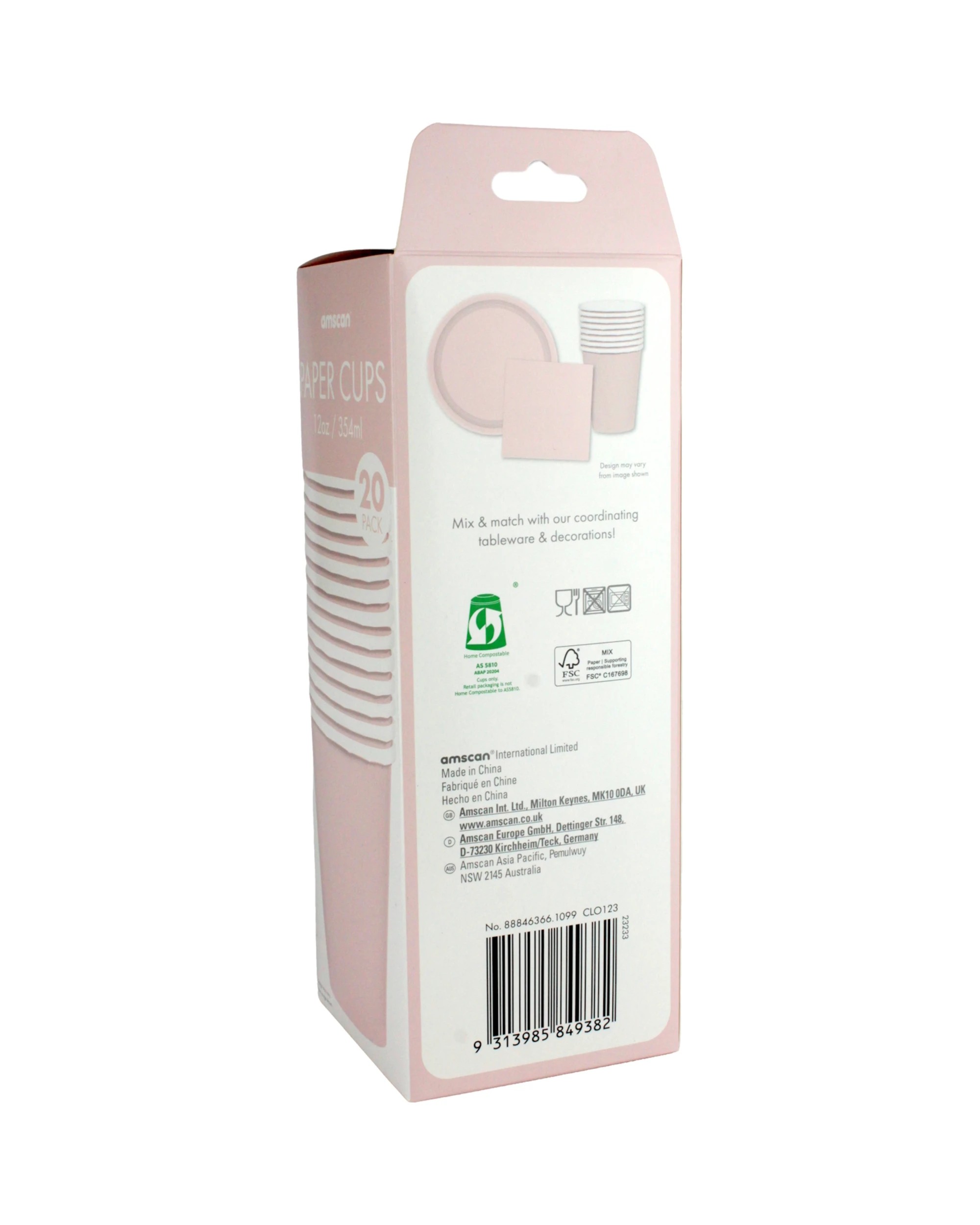 3 Amscan Paper Cups 354ml Pack of 20 - Pastel Pink - Pastel Pink, 3 of 3