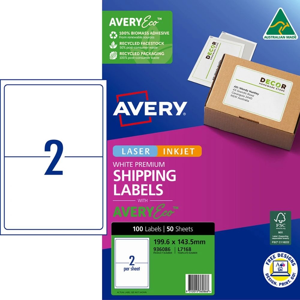 1 Avery Premium White Shipping Labels AveryEco 2UP 50 Sheets, 1 of 8