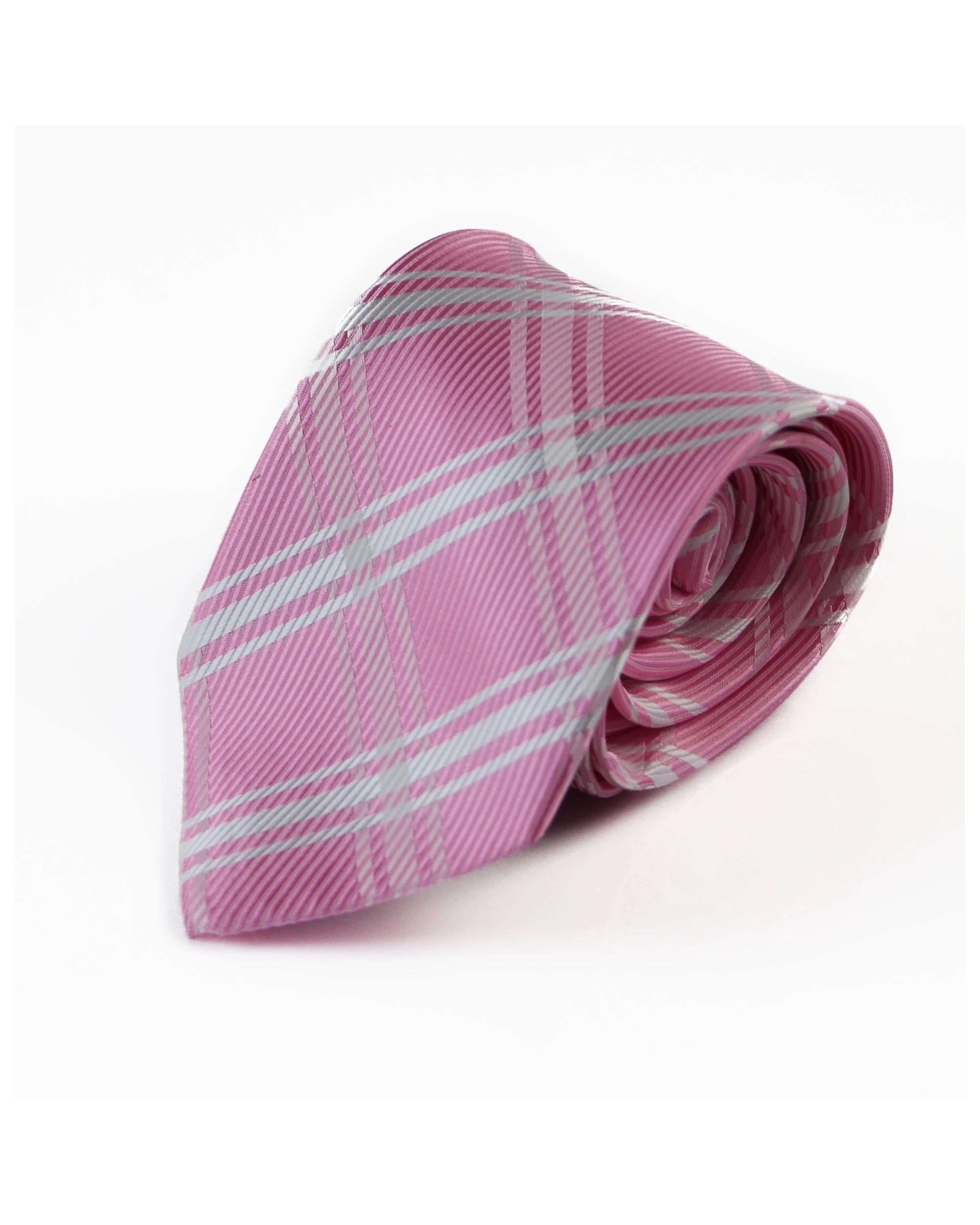 2 Zasel Mens Light Pink & White Plaid Striped Patterned 8cm Neck Tie - Multi, 2 of 3